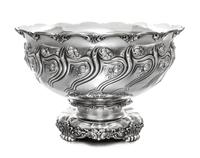 An American Silver Punch Bowl, Tiffany & Co, New York, NY, 1893, the rim worked with C-scrolls, the body with repousse decorated clover