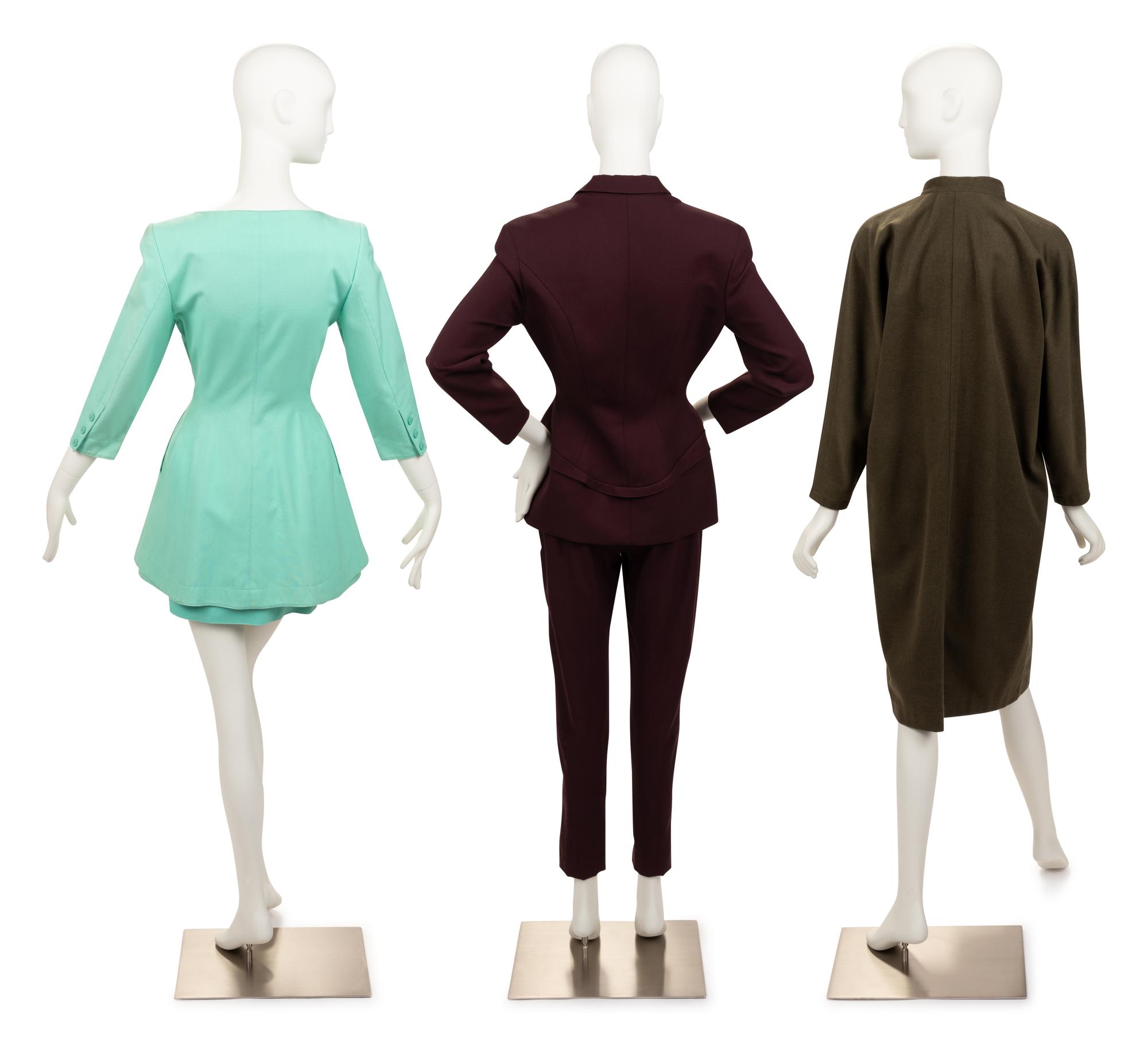 Three Designer Items: One Gianni Versace Dress, One Thierry Mugler Pant Suit, One Claude Montana Skirt Suit, 1980-90s