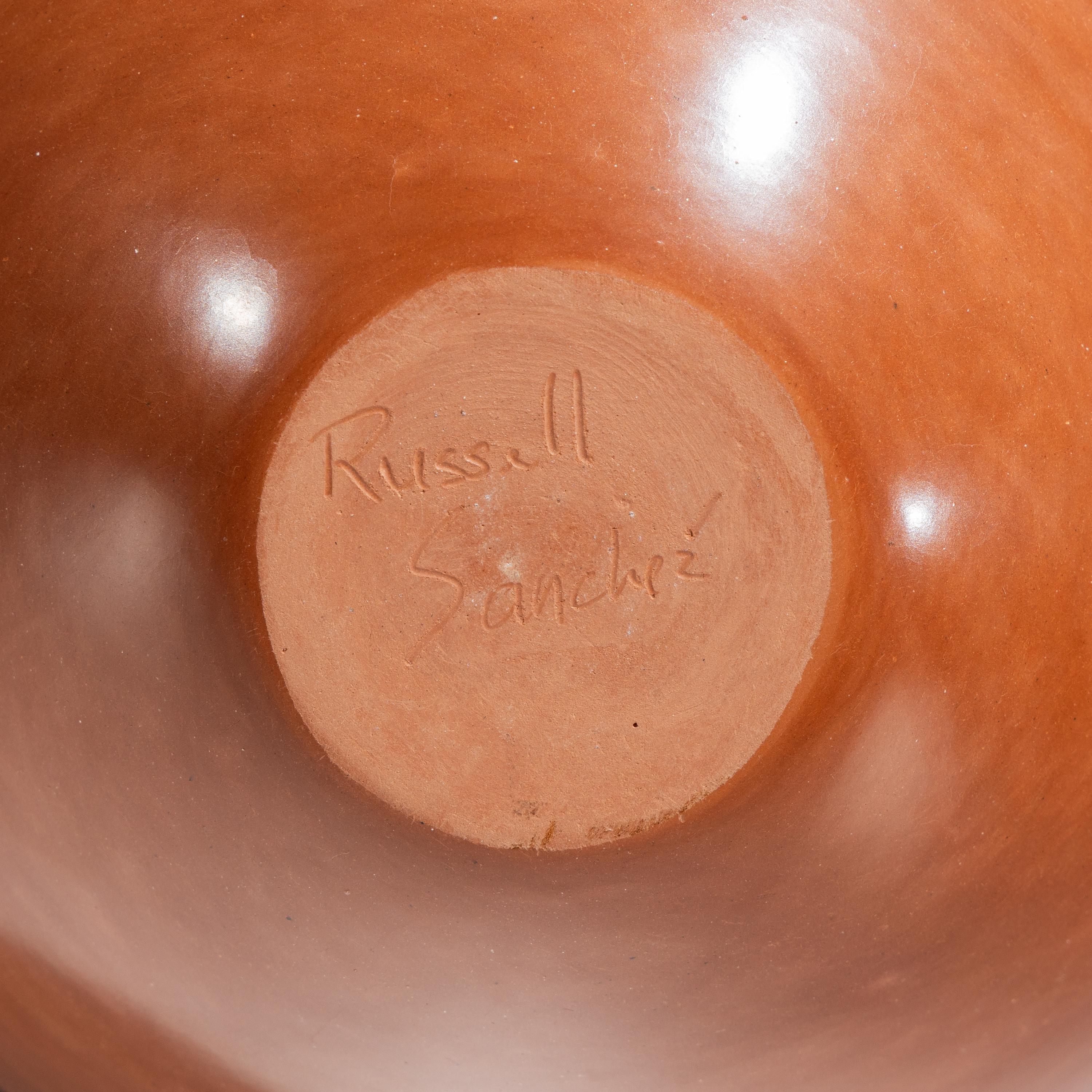 Carved Three-Toned Pottery Jar, with Turquoise Beads