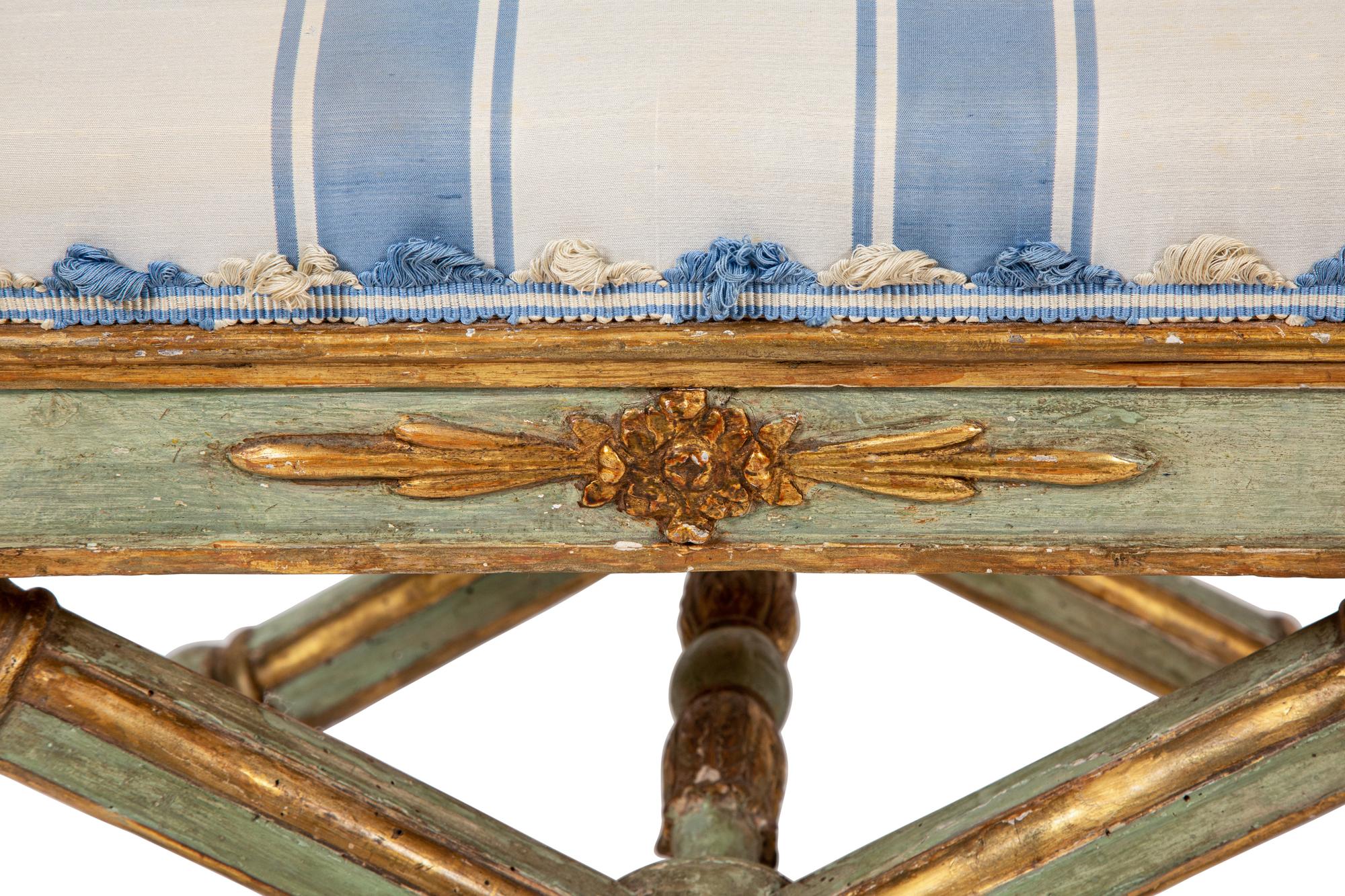 A North Italian Neoclassical Painted and Parcel-Gilt Stool