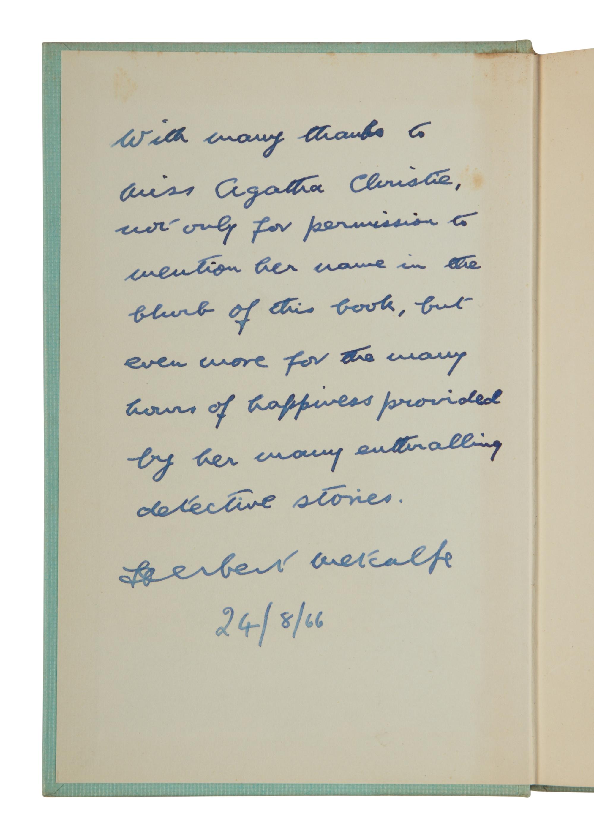[CHRISTIE, Agatha (1890-1976), her copy]. -- METCALFE, Herbert. The Amazing Dr. Khan . Manchester: Church and Foster, 1966.