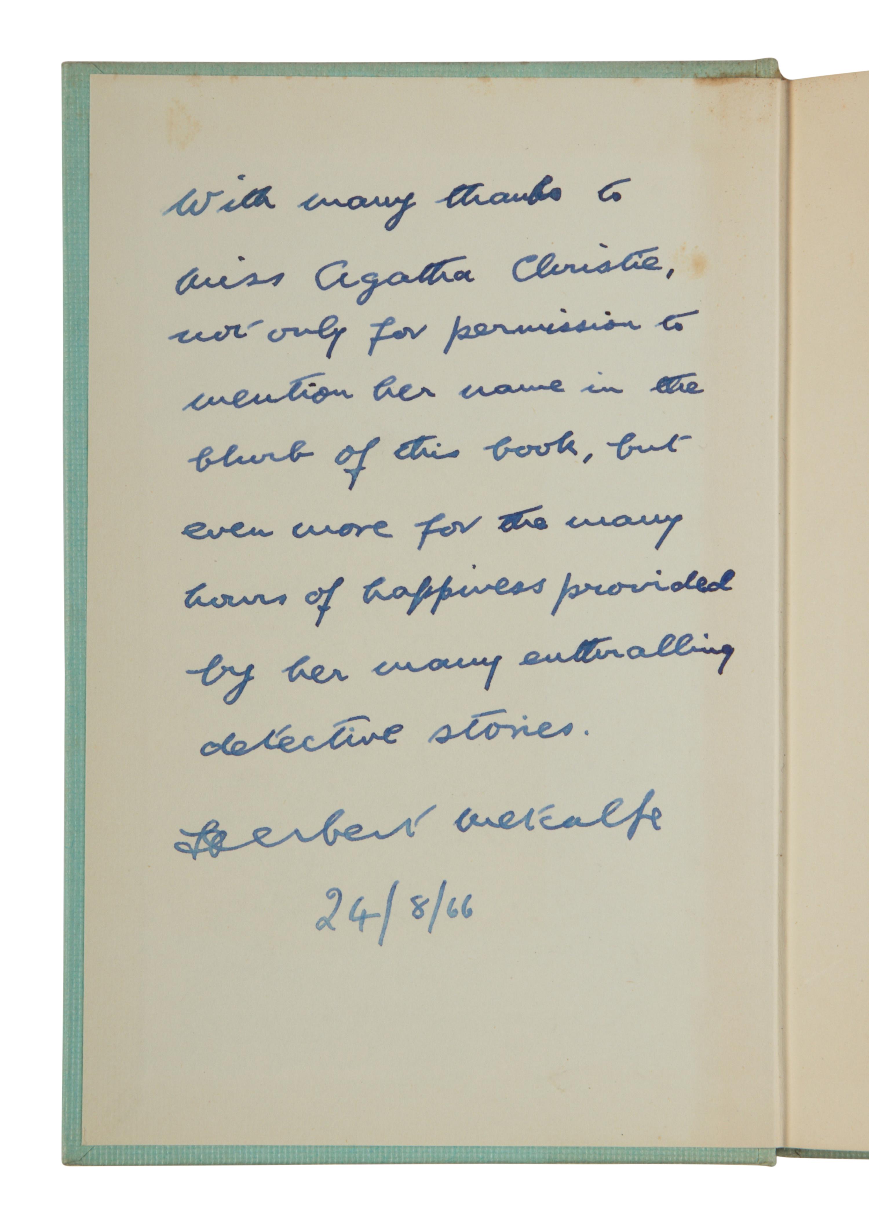 [CHRISTIE, Agatha (1890-1976), her copy]. -- METCALFE, Herbert. The Amazing Dr. Khan . Manchester: Church and Foster, 1966.
