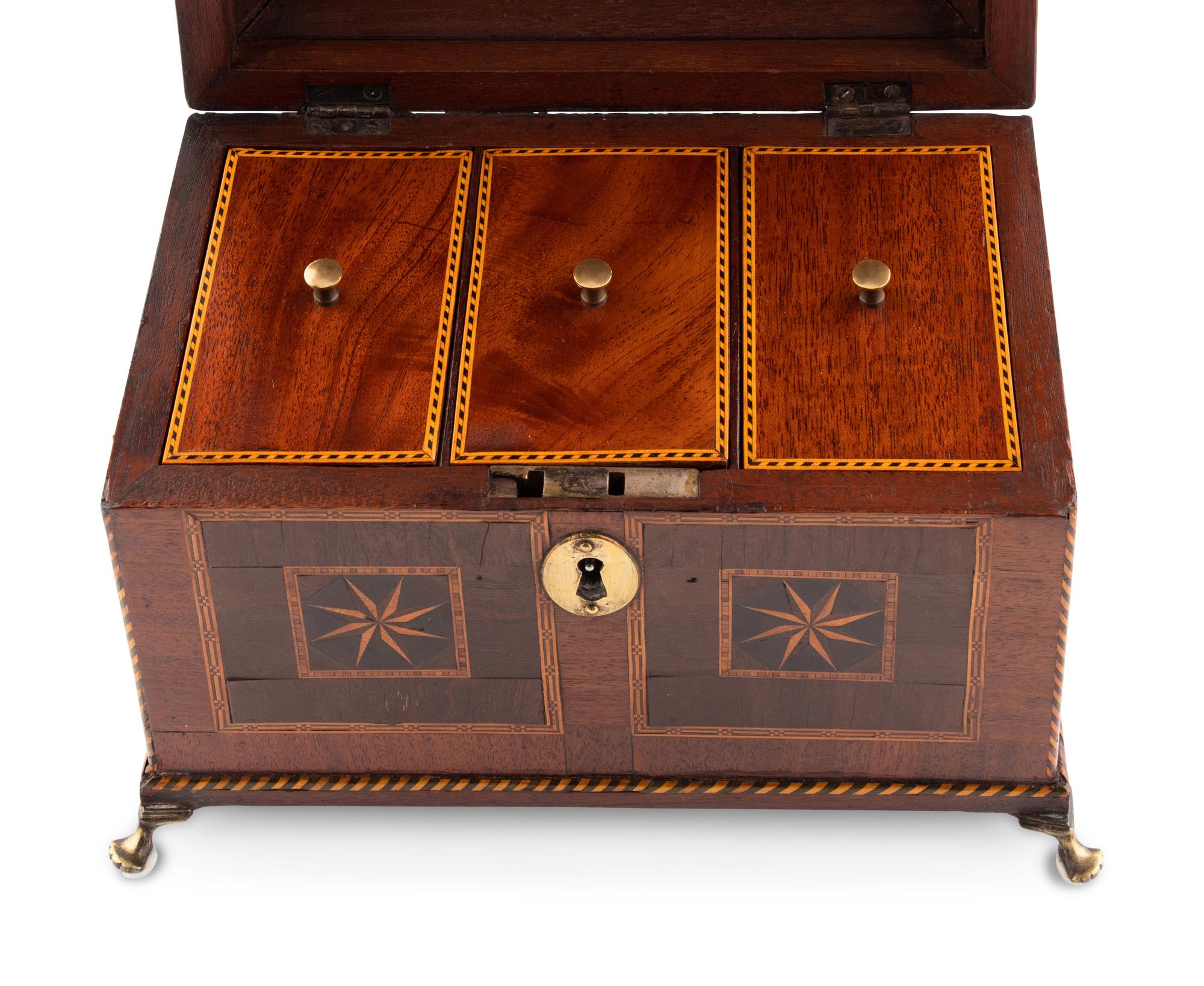 A George III Mahogany and Tunbridge Marquetry Tea Caddy