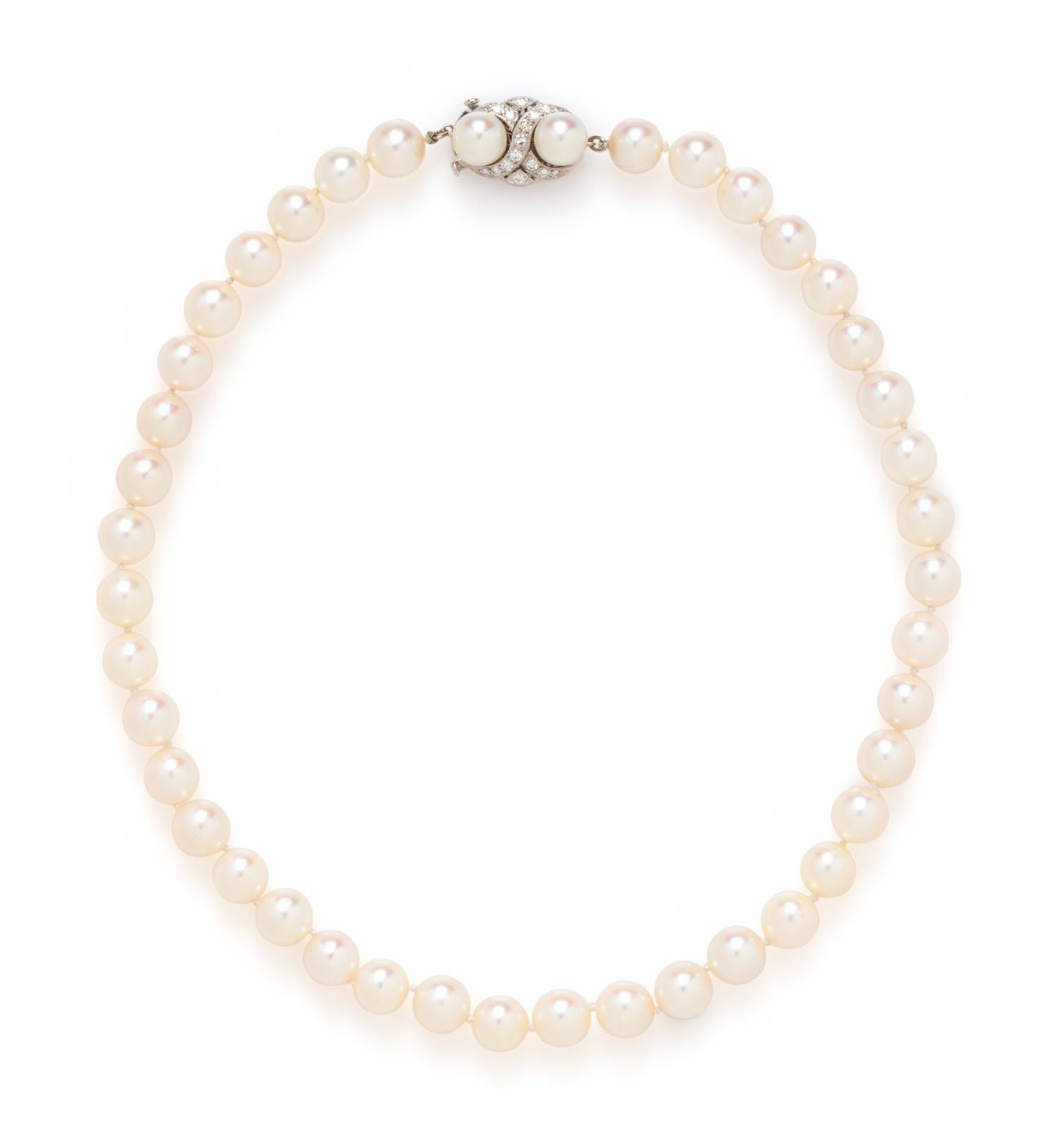 CULTURED PEARL AND DIAMOND NECKLACE