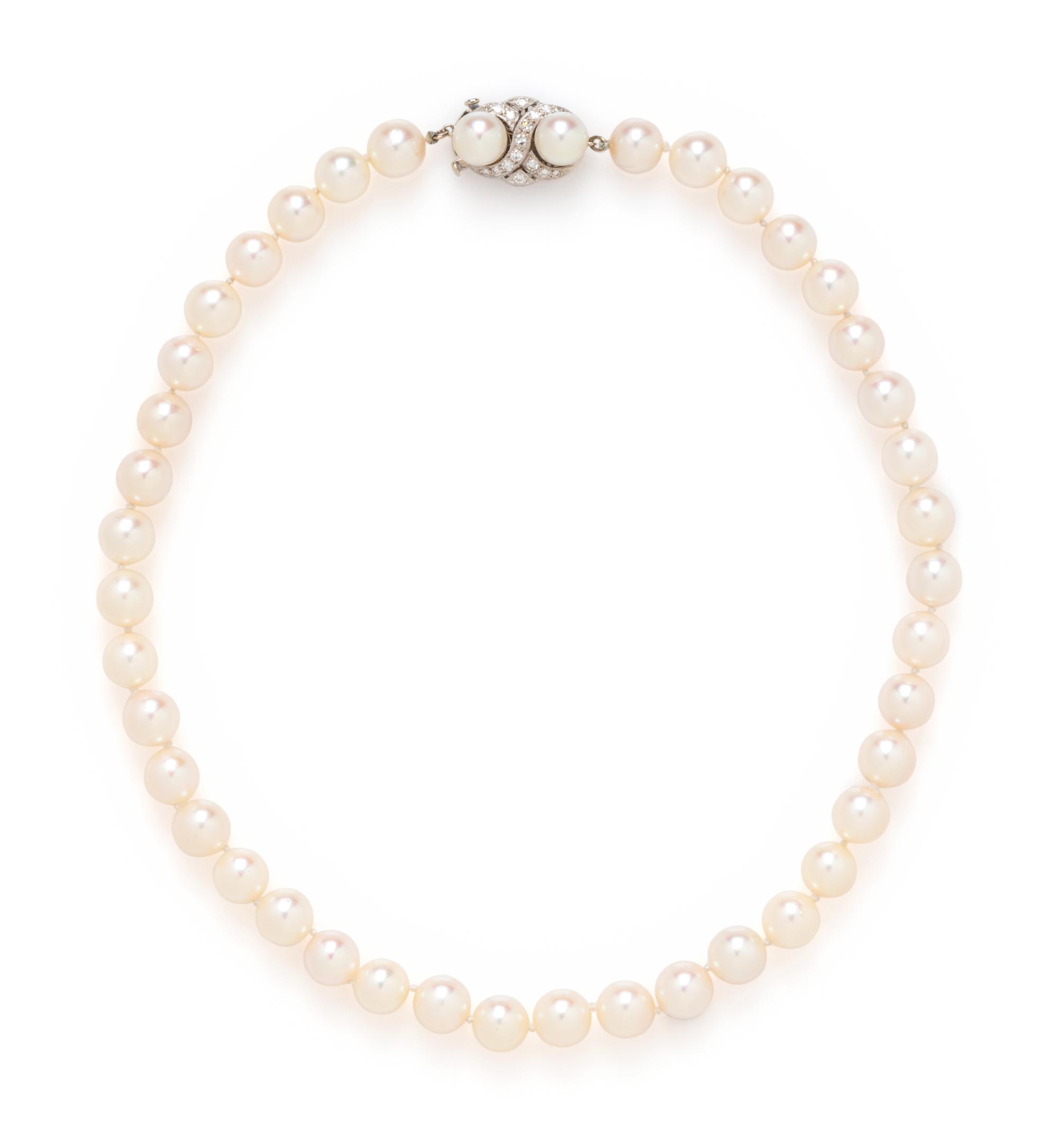 CULTURED PEARL AND DIAMOND NECKLACE