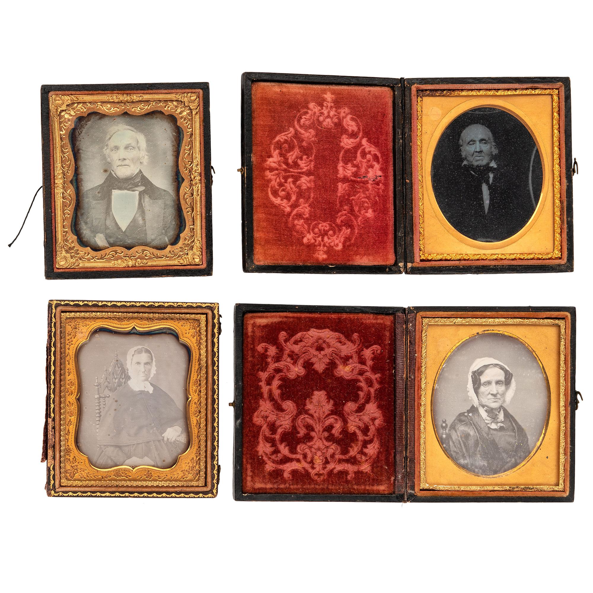 [EARLY PHOTOGRAPHY - PORTRAITURE]. A group of 17 daguerreotype and ambrotype portraits of elderly men and women, including:
