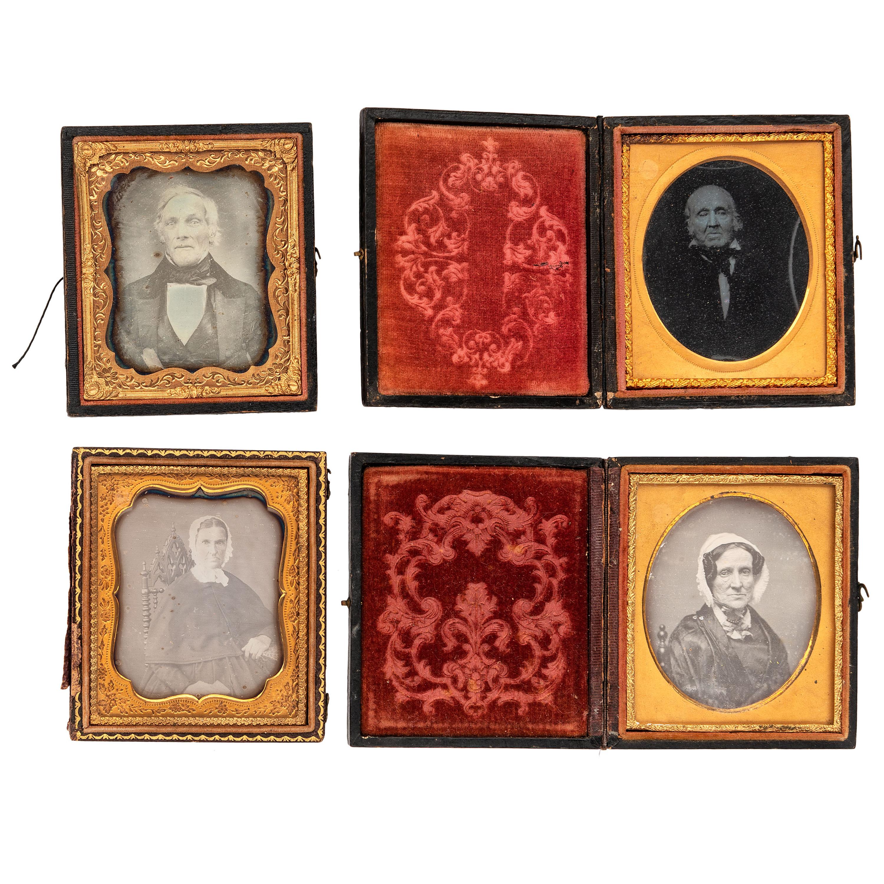 [EARLY PHOTOGRAPHY - PORTRAITURE]. A group of 17 daguerreotype and ambrotype portraits of elderly men and women, including: