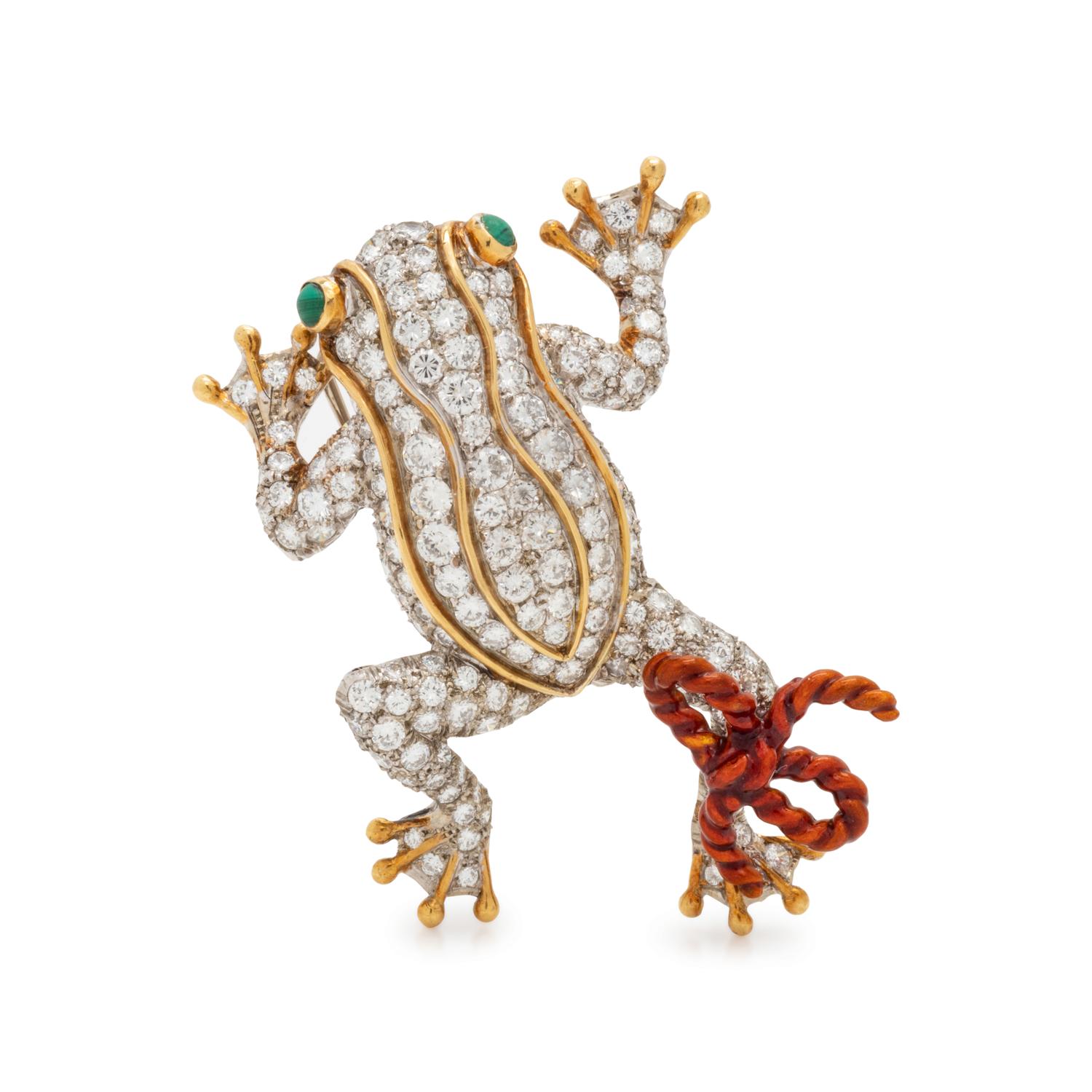 DIAMOND AND ENAMEL FROG BROOCH