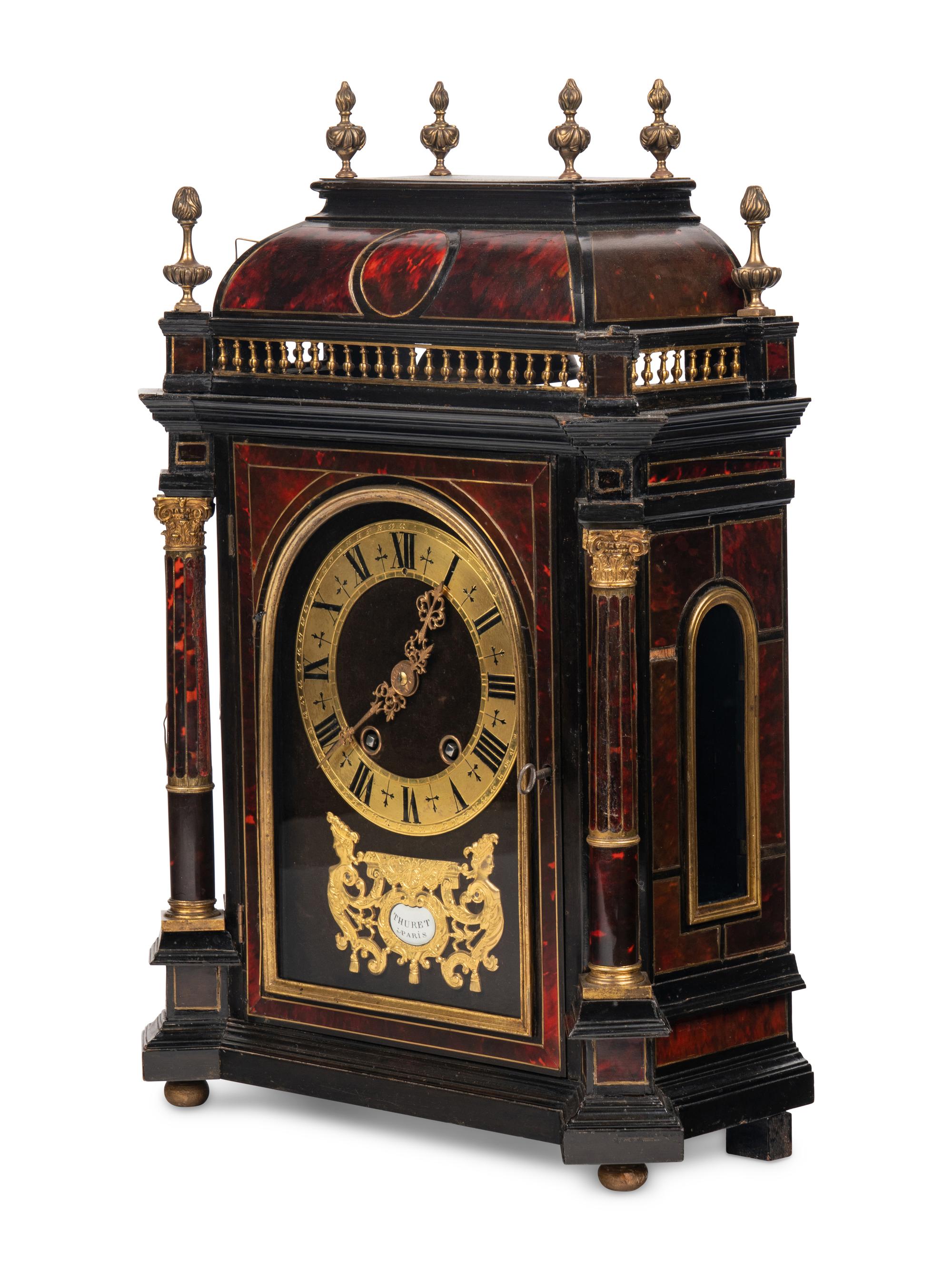 A Napoleon III Gilt Bronze Mounted Tortoiseshell and Ebonized Bracket Clock