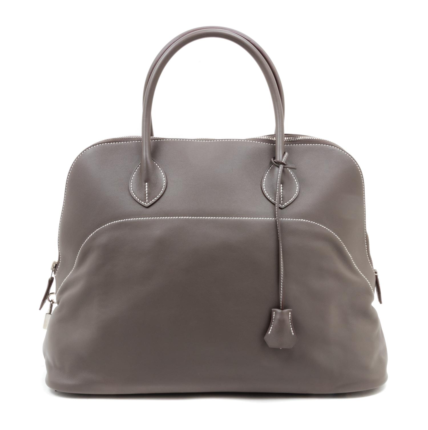 An Hermes Bolide Relax 40 Etoupe Veau Sikkim Handbag, 16" x 12" x 6.5"; Handle Drop: 5".