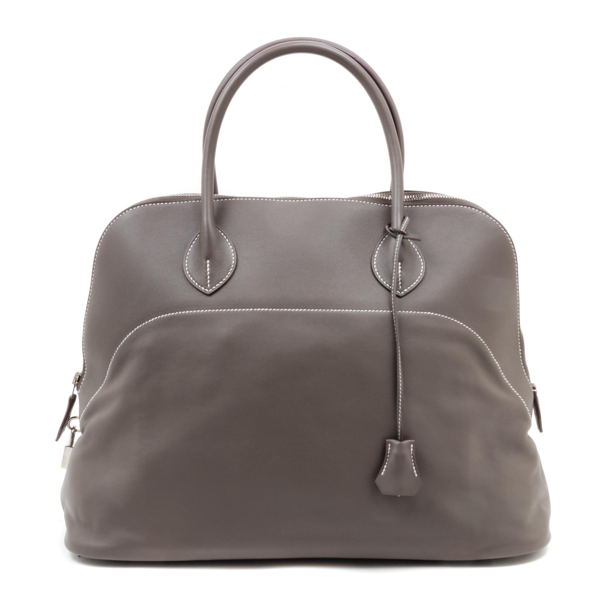 An Hermes Bolide Relax 40 Etoupe Veau Sikkim Handbag, 16" x 12" x 6.5"; Handle Drop: 5".