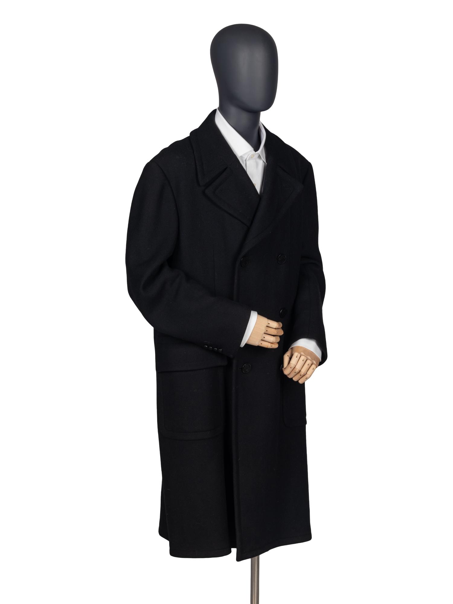 HERMÈS BLACK WOOL & CASHMERE COAT