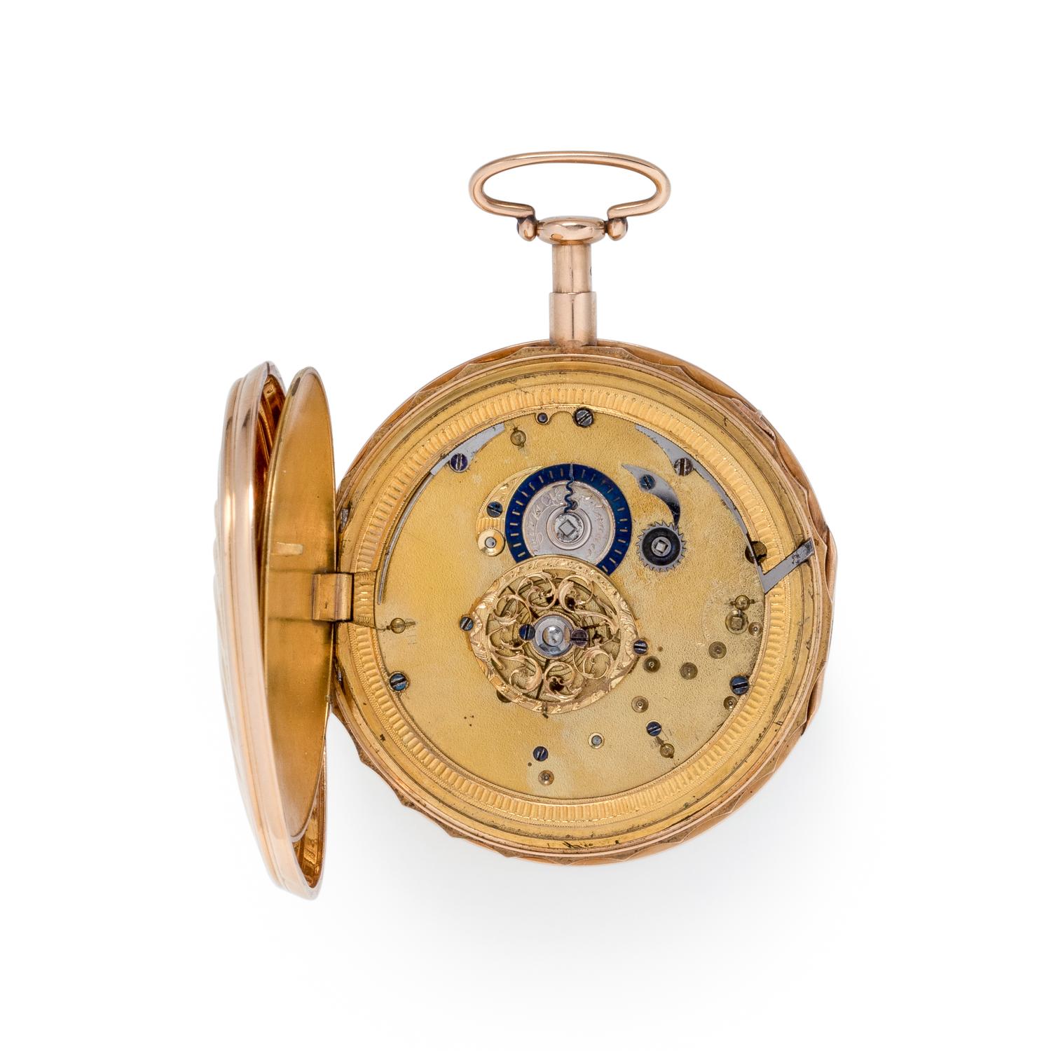 18K PINK GOLD QUARTER REPEATER OPEN FACE POCKET WATCH