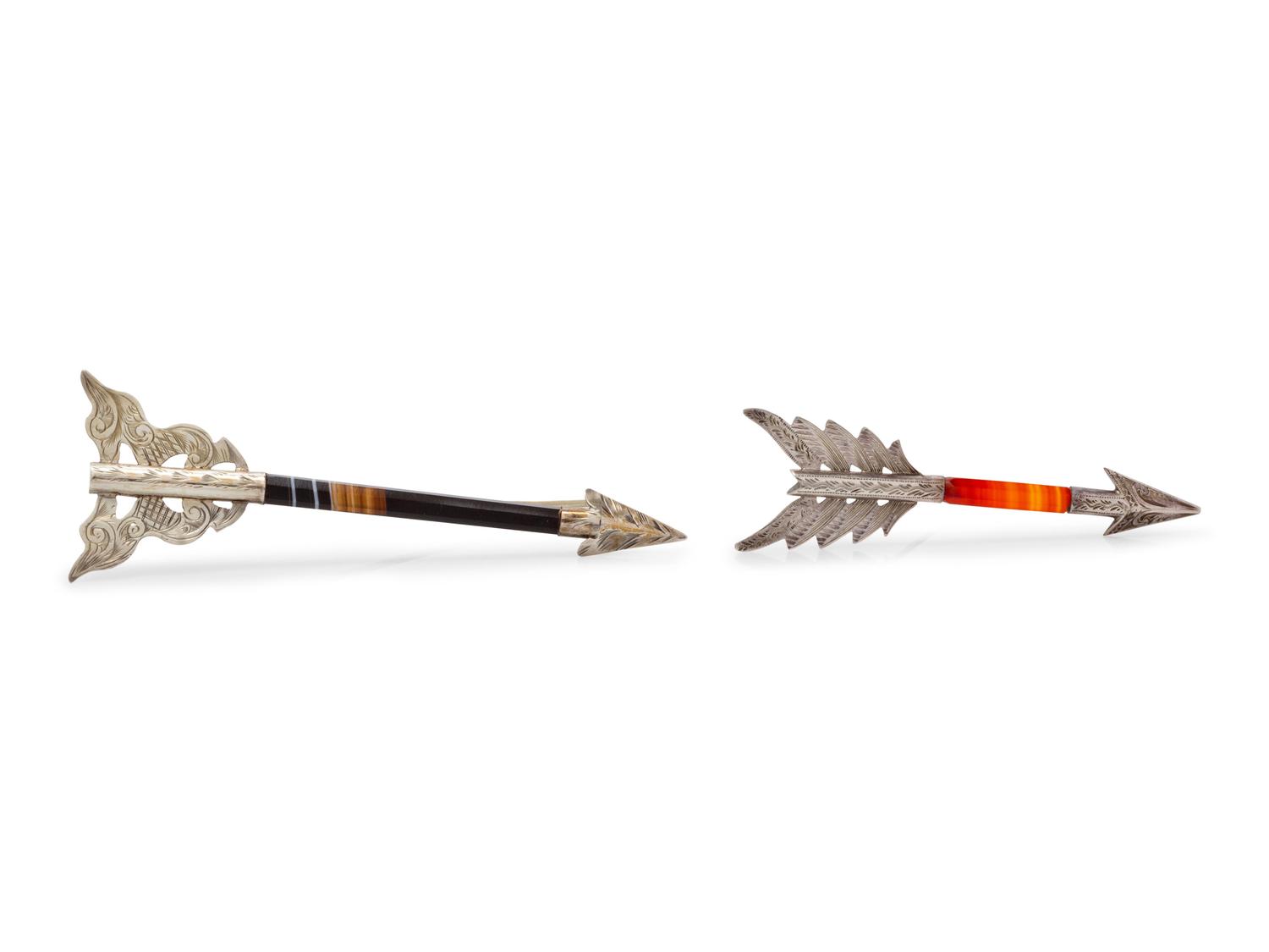 A Collection of Victorian Silver and Agate Arrow Brooches, Scottish,