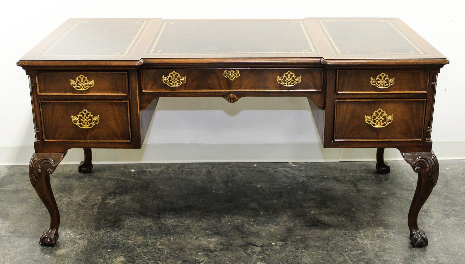 A Georgian Style Mahogany Desk, Sligh Height 29 1/2 x width 30 x length 59 inches.