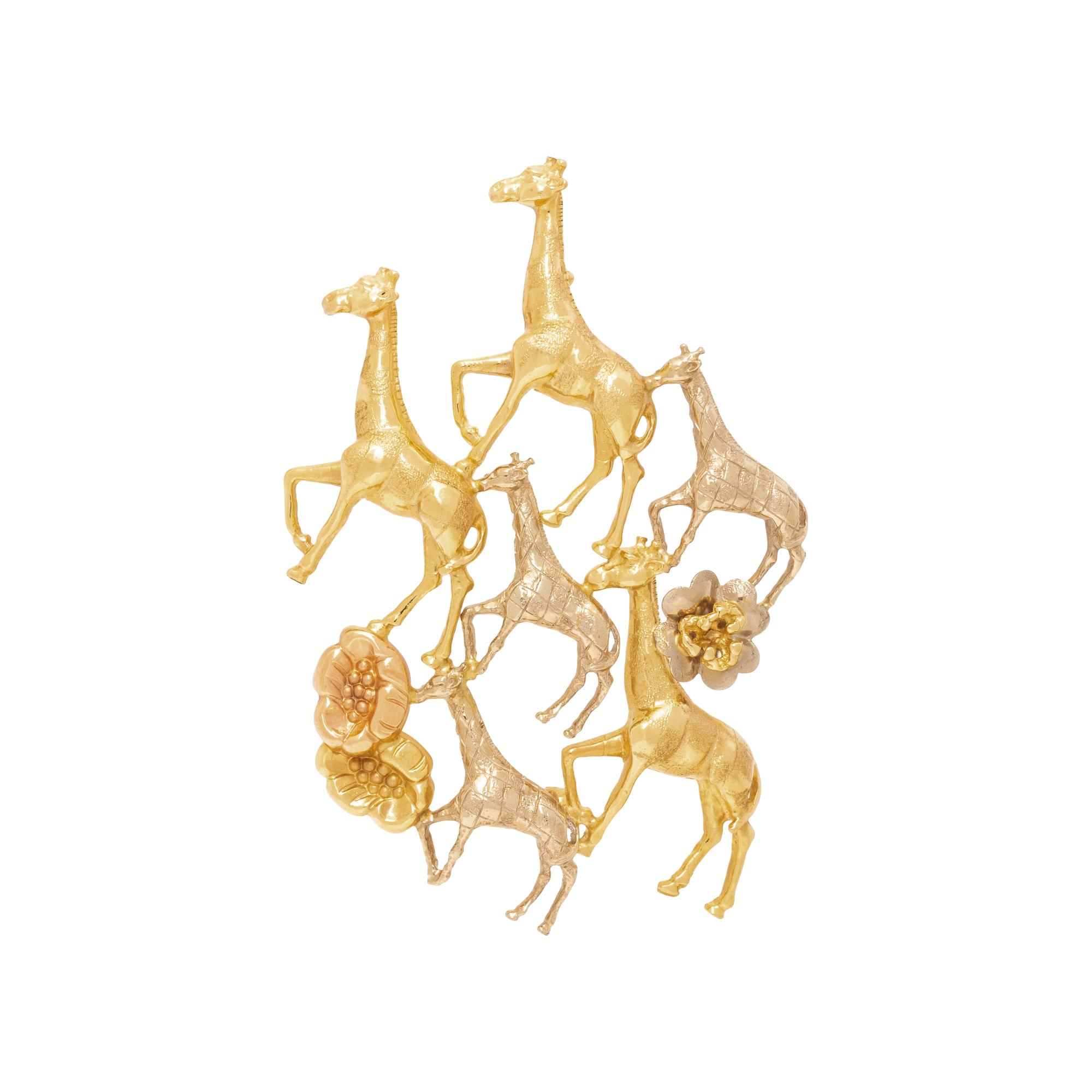 TRICOLOR GOLD GIRAFFE BROOCH