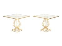 A Pair of Gilt Metal Urn Design Glass Top Low Tables