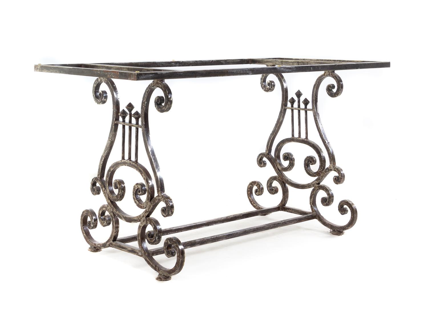 A Continental Iron Console Table with an Associated Glass Top