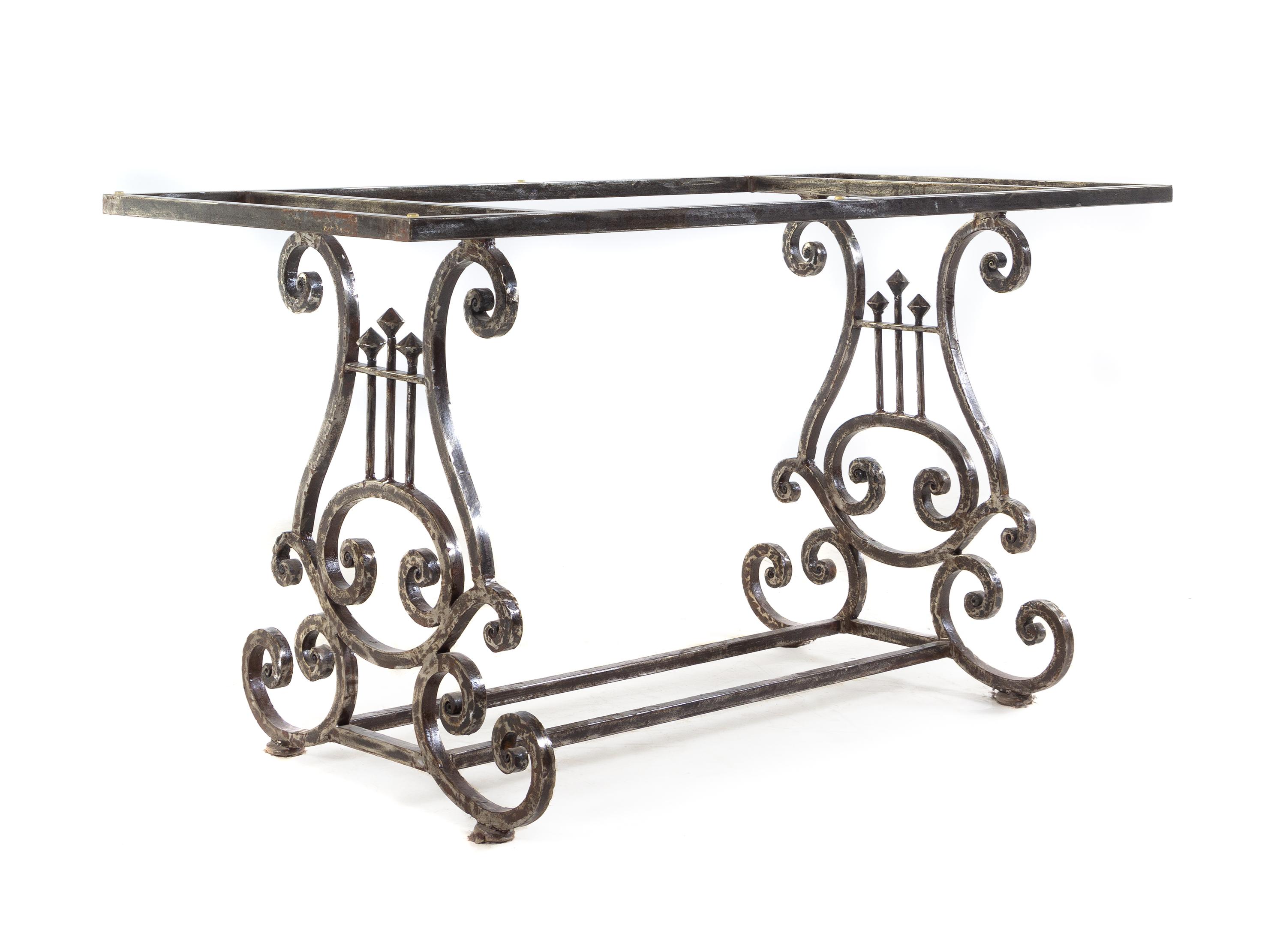 A Continental Iron Console Table with an Associated Glass Top