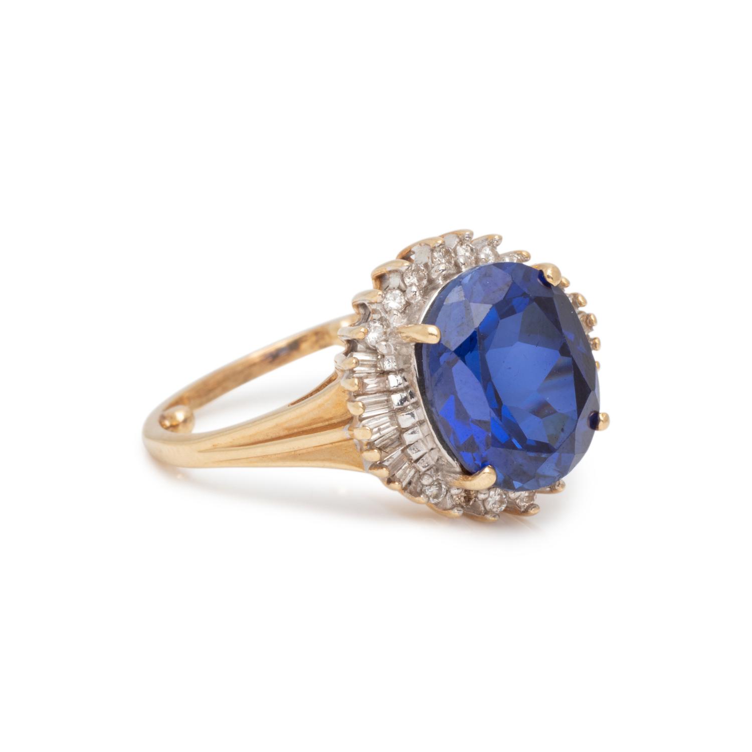 SYNTHETIC SAPPHIRE AND DIAMOND RING