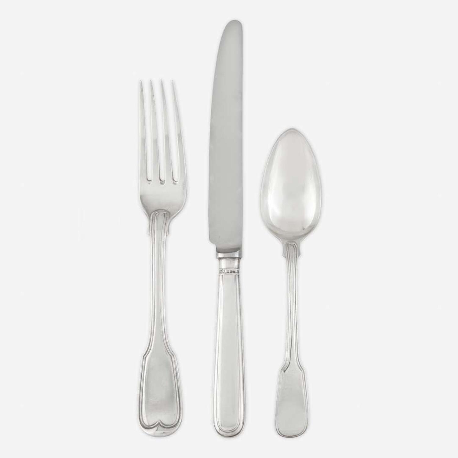 An Assembled English Sterling Silver Seven-Piece Flatware Service for Twelve various makers and dates