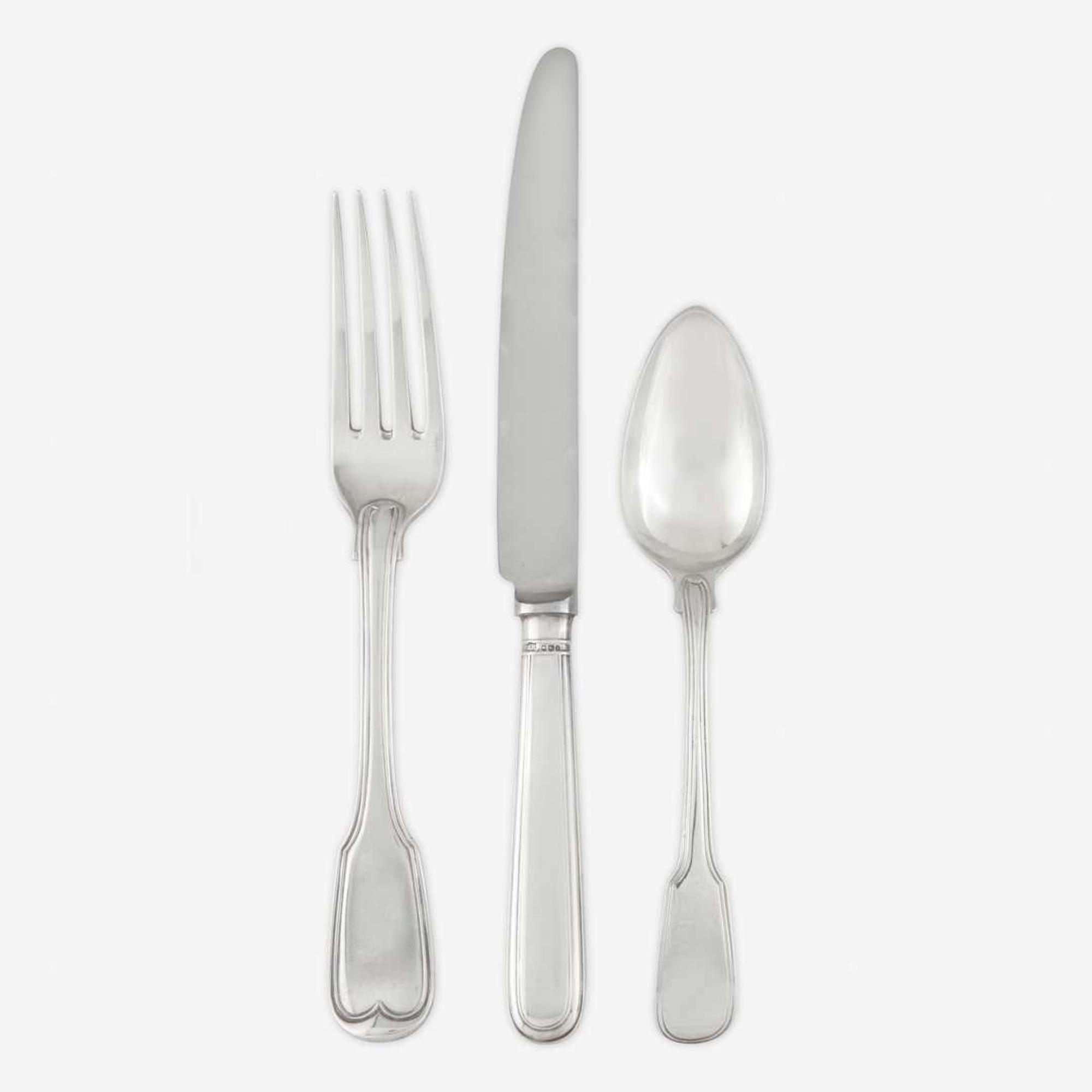 An Assembled English Sterling Silver Seven-Piece Flatware Service for Twelve various makers and dates
