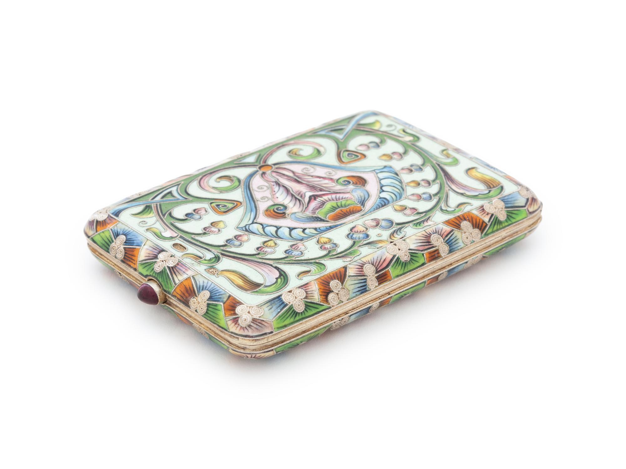 A Russian Silver and Shaded Enamel Cigarette Case