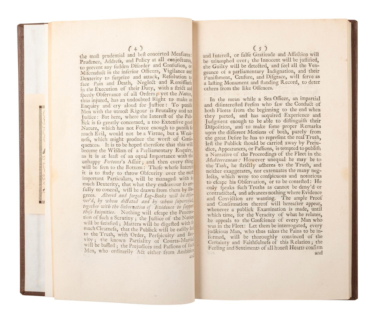 [NAVAL BATTLE] -- [MATHEWS, Thomas]. A narrative of the proceedings of His Majesty's fleet in the Mediterranean... from the year 1741, to March 1744 . London: J. Millan, 1744.