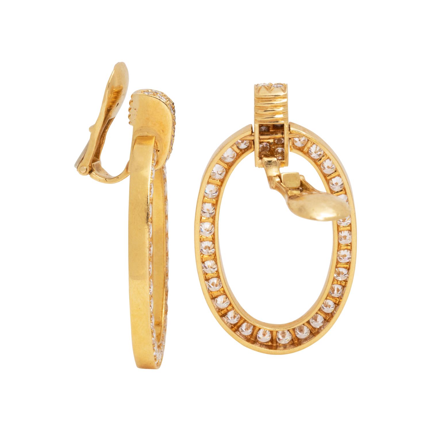 DAVID WEBB, YELLOW GOLD AND DIAMOND EARCLIPS
