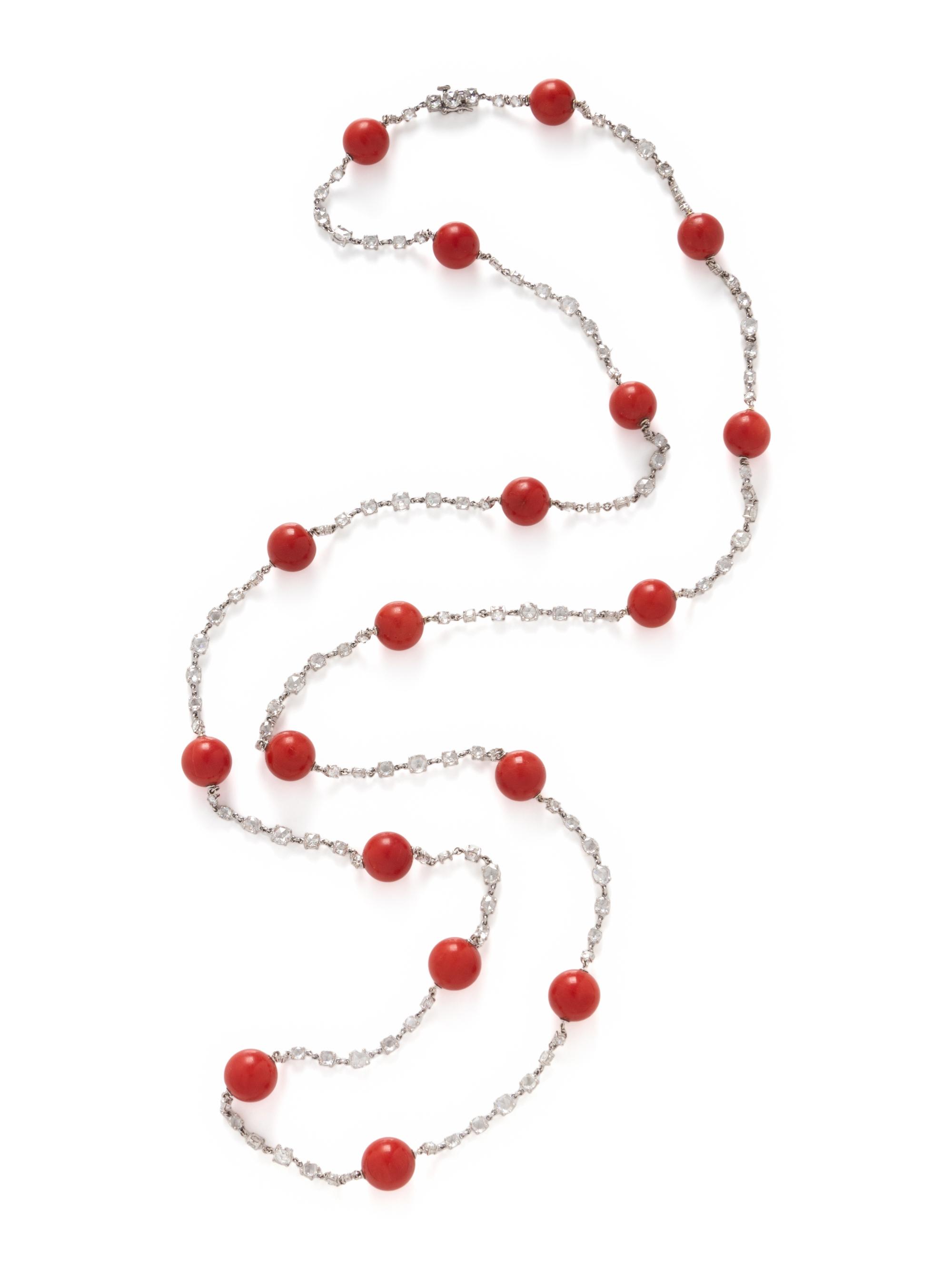 SIDNEY GARBER, CORAL AND DIAMOND NECKLACE