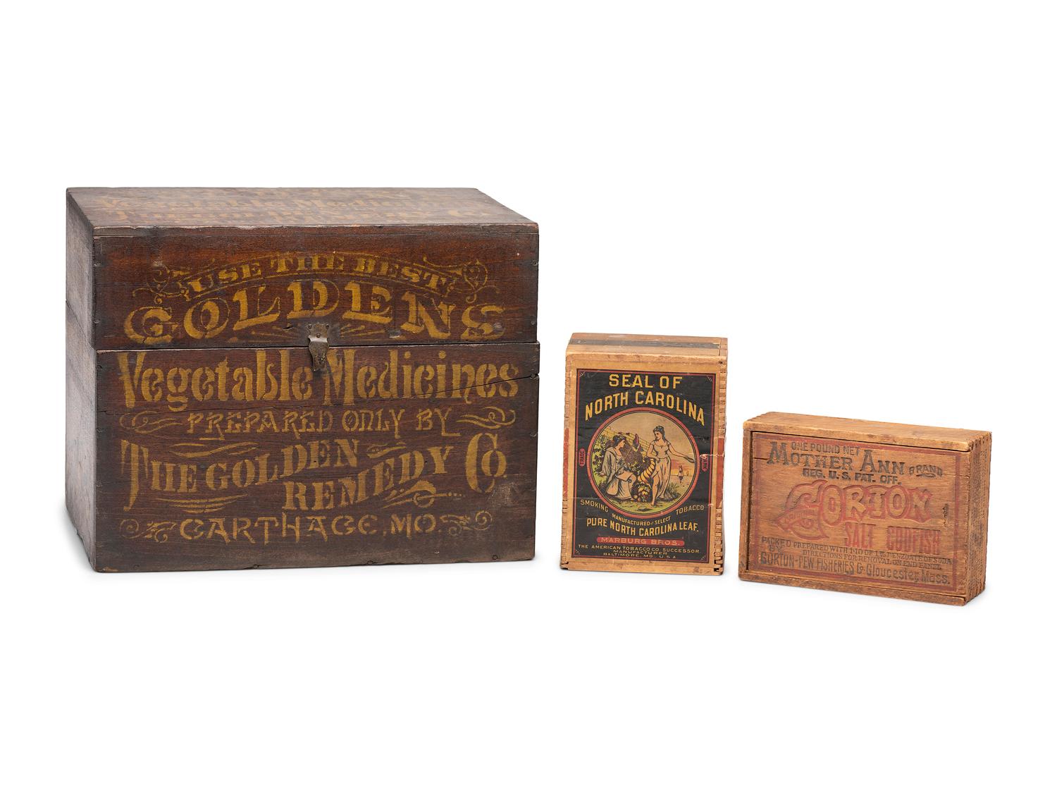Three Wooden Advertising Boxes