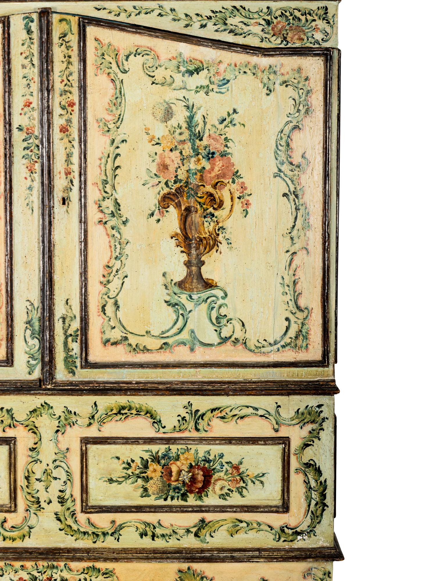 A North Italian Rococo Polychrome Painted Cabinet on Stand
