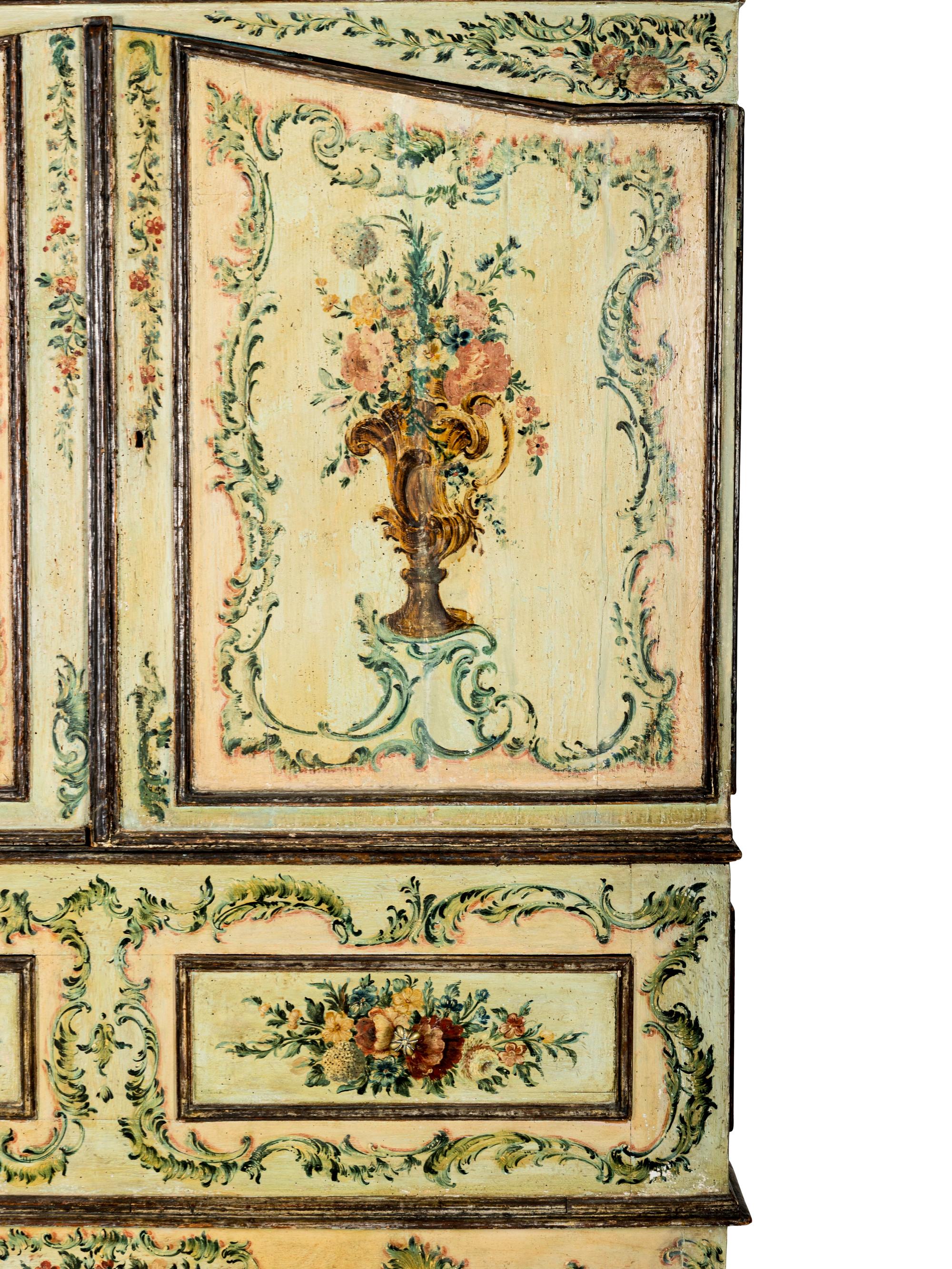 A North Italian Rococo Polychrome Painted Cabinet on Stand