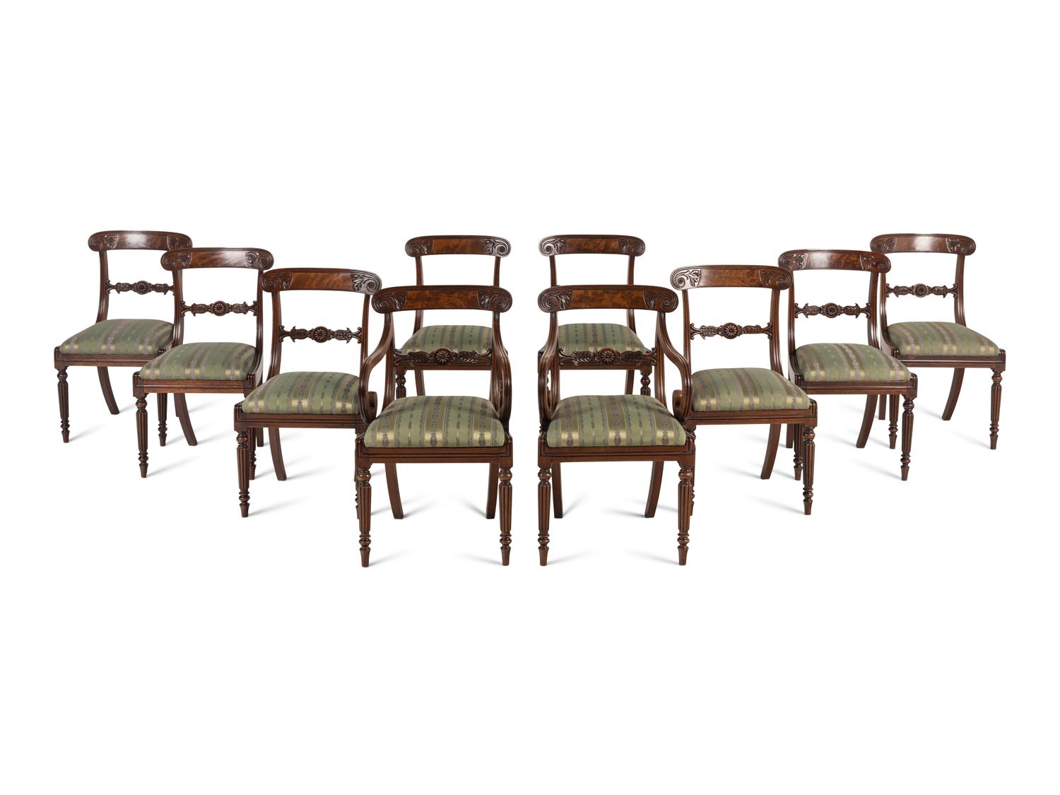 A Set of Ten Regency Mahogany Dining Chairs