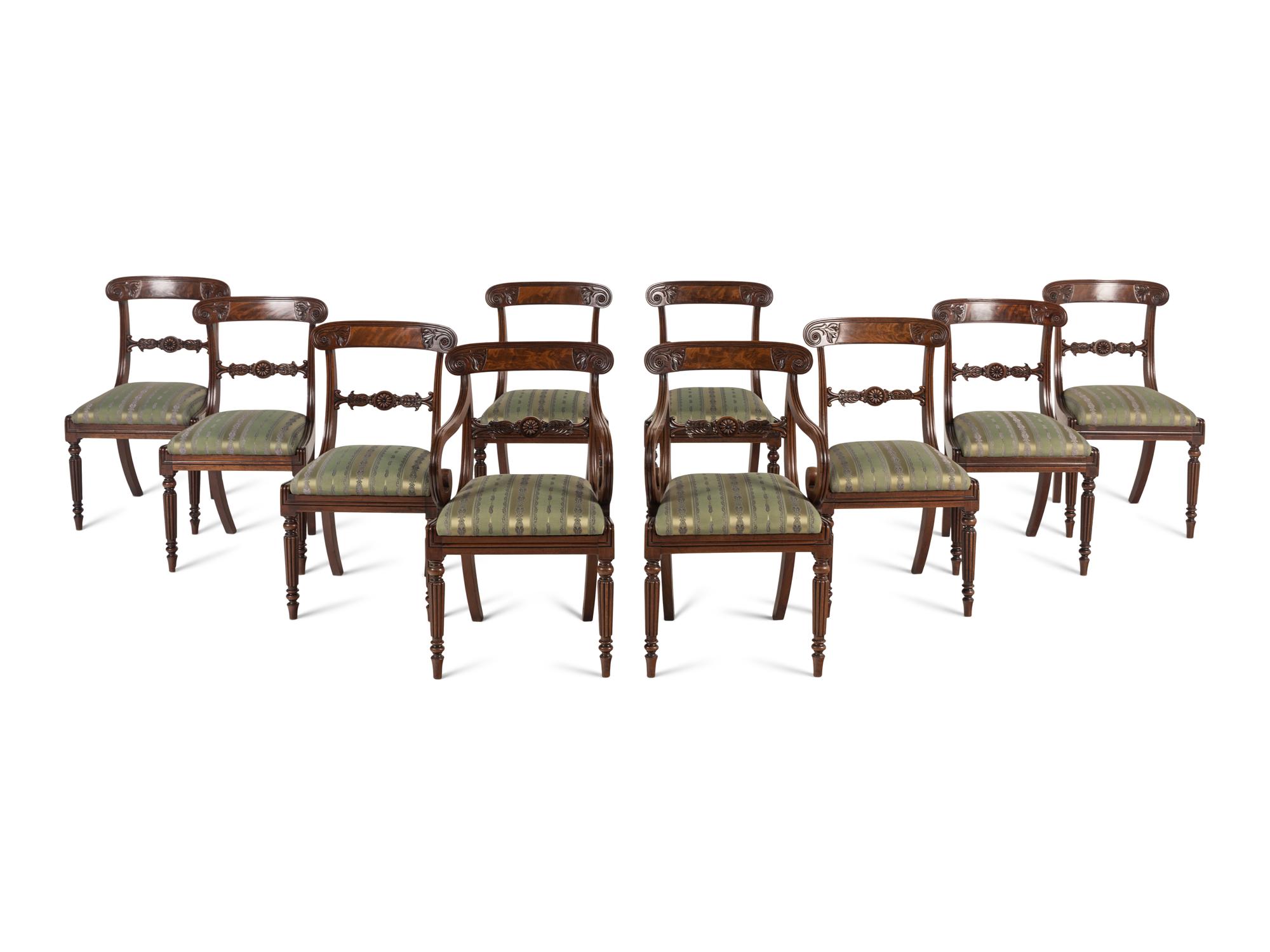 A Set of Ten Regency Mahogany Dining Chairs