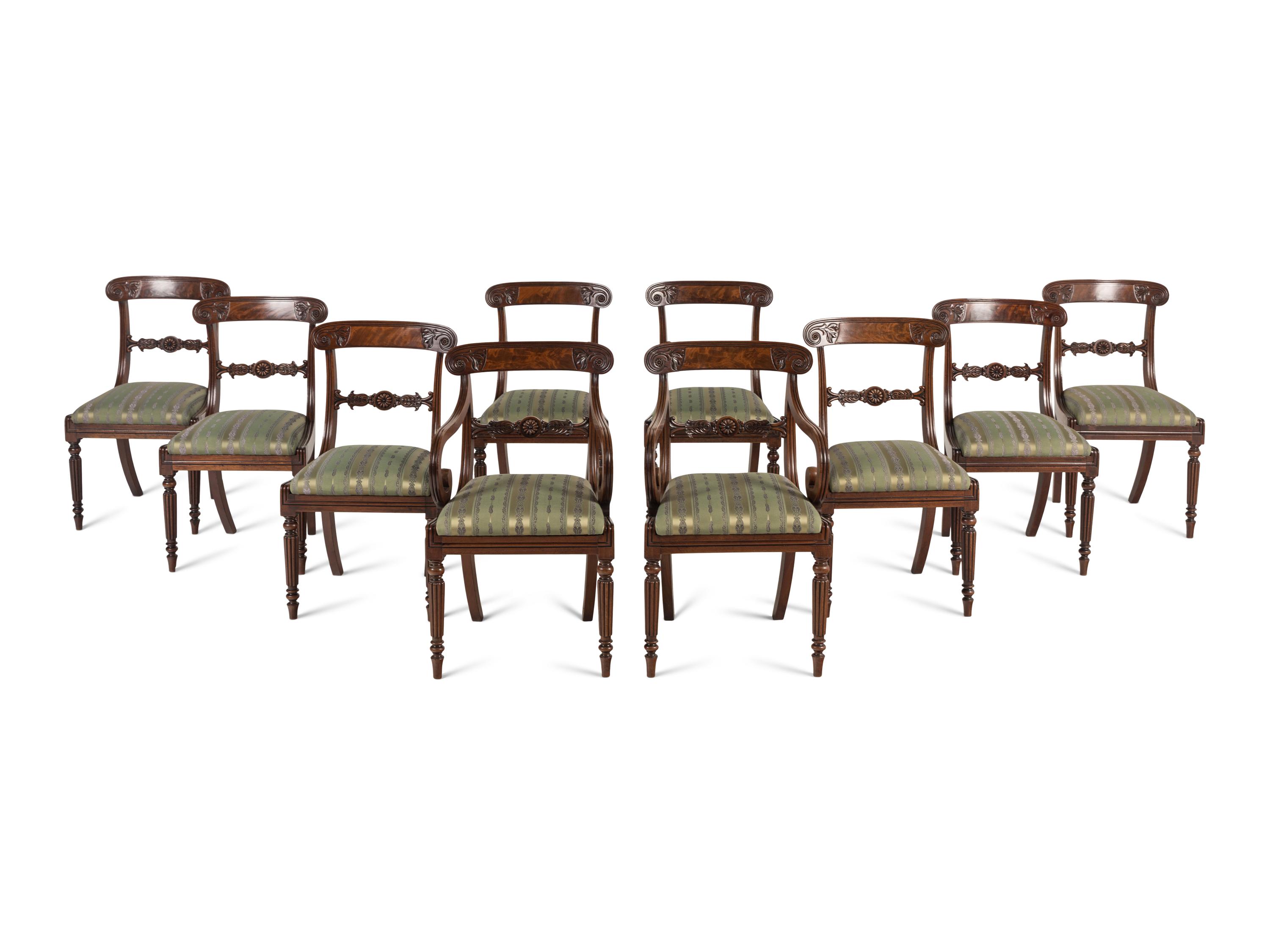 A Set of Ten Regency Mahogany Dining Chairs