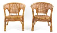 A Pair of Bamboo and Rattan Gondola Chairs Height 27 1/2 x width 24 1/4 x depth 22 1/2 inches. — STYLE OF FRANCO ALBINI