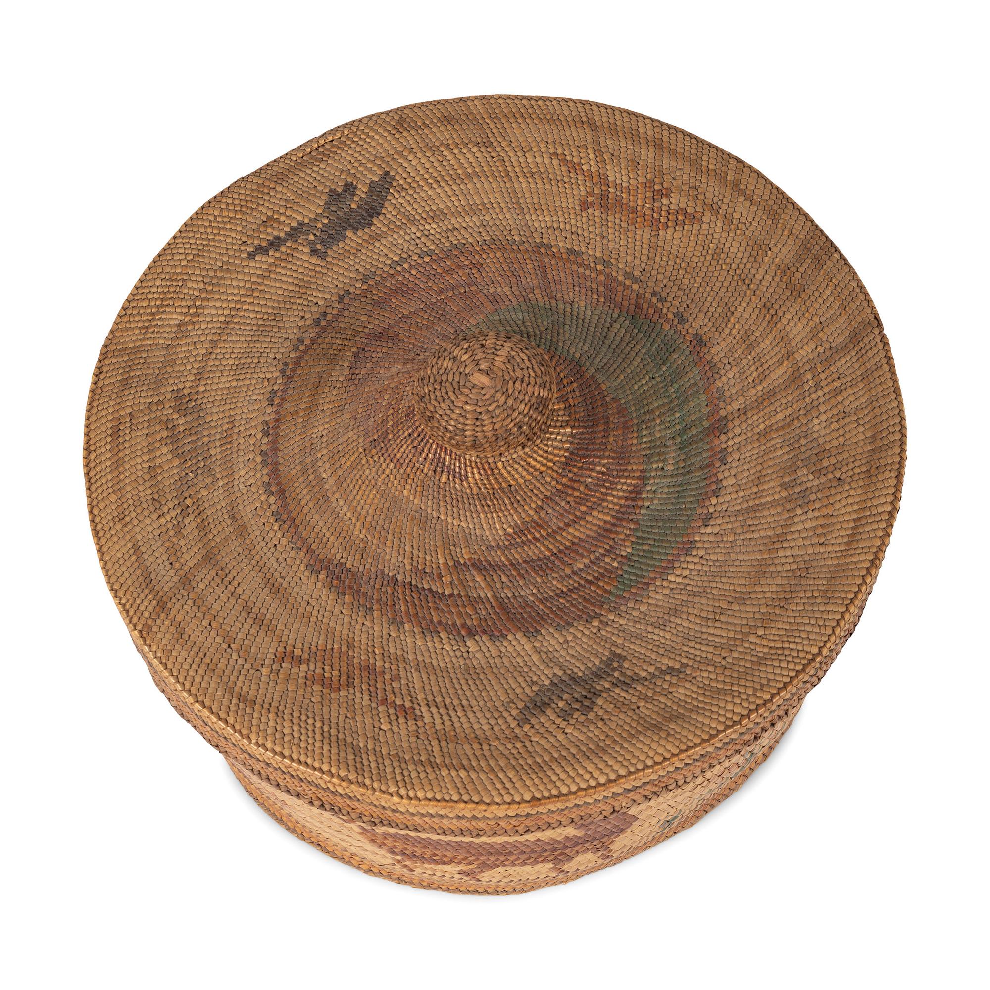 Large Nuu-chah-nulth / Makah Polychrome Lidded Basket, with Woodland Critters