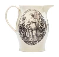 A Liverpool Transfer-Printed Creamware 'Emblem of America / Washington in Glory' Pitcher
