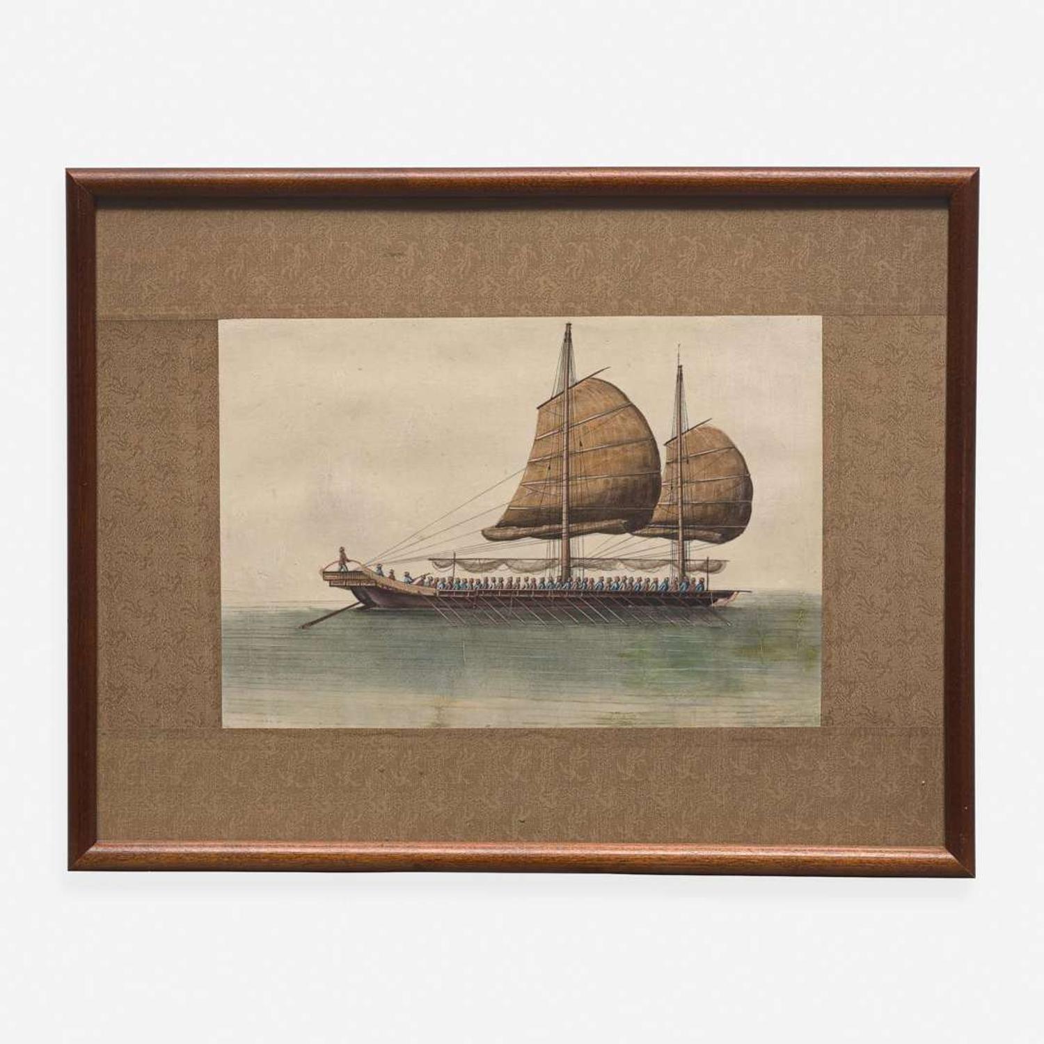 A Suite of Eight Chinese Export Paintings of Junks and Vessels 19th century
