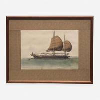 A Suite of Eight Chinese Export Paintings of Junks and Vessels 19th century