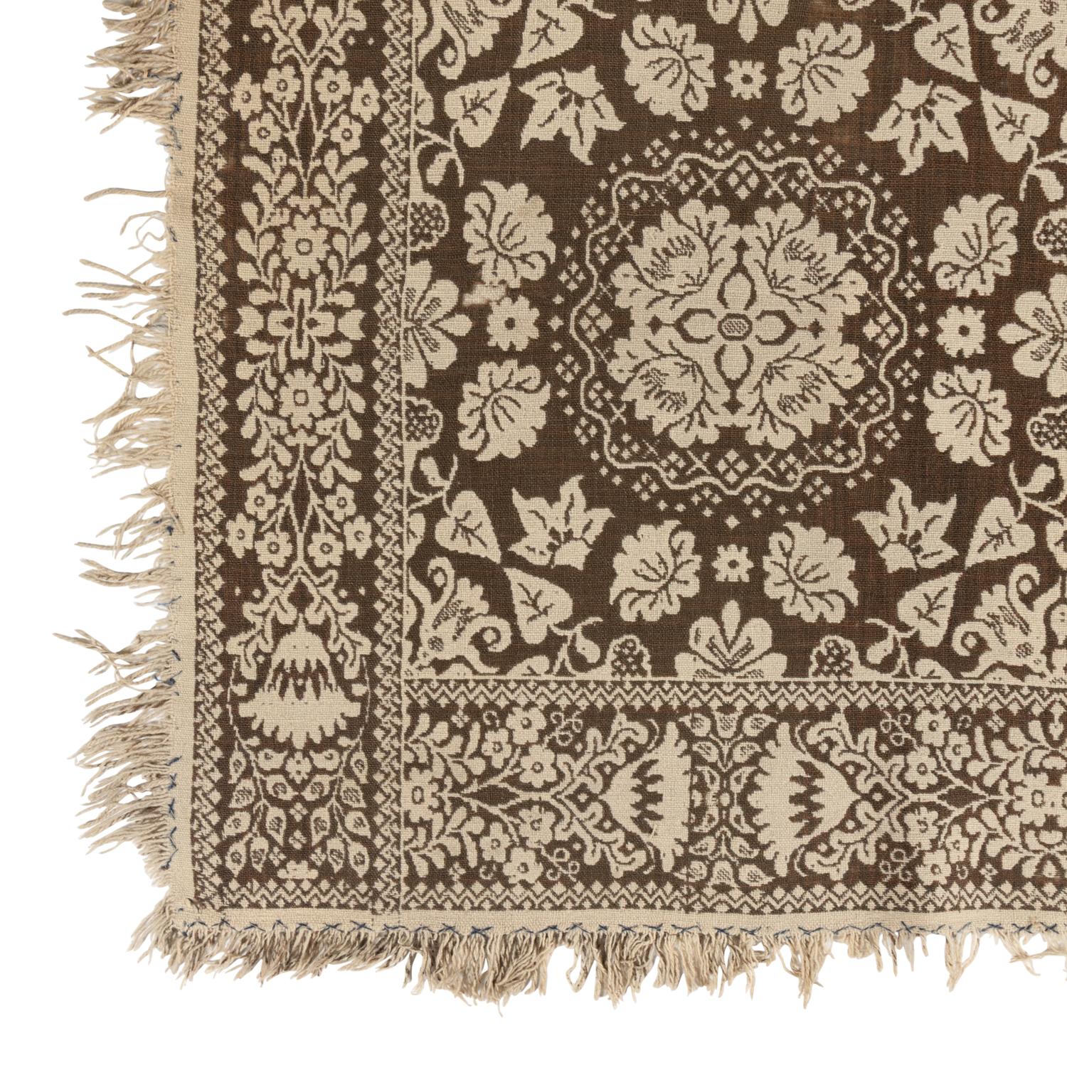 Two Jacquard Woven Cotton and Wool Coverlets