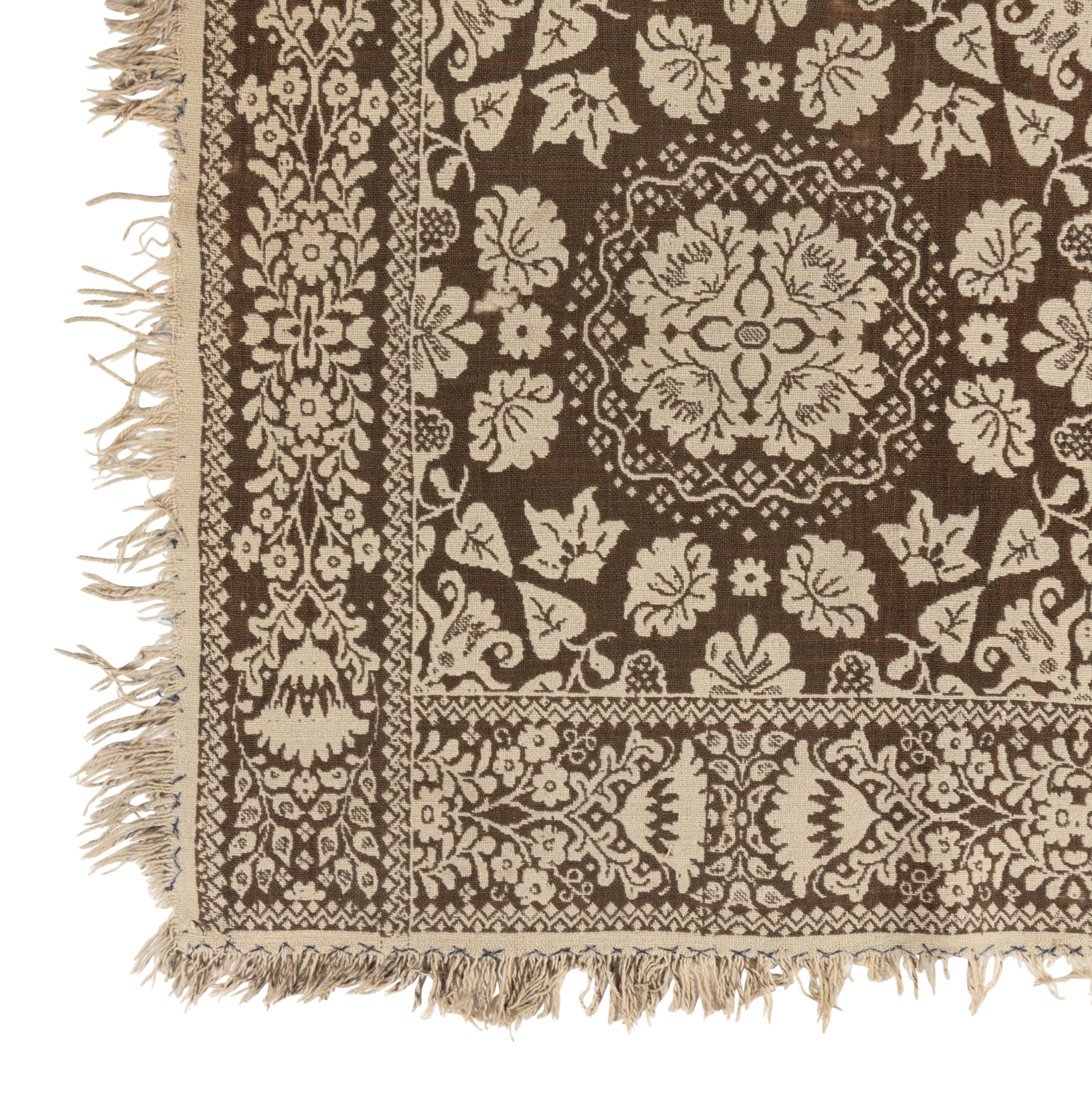 Two Jacquard Woven Cotton and Wool Coverlets
