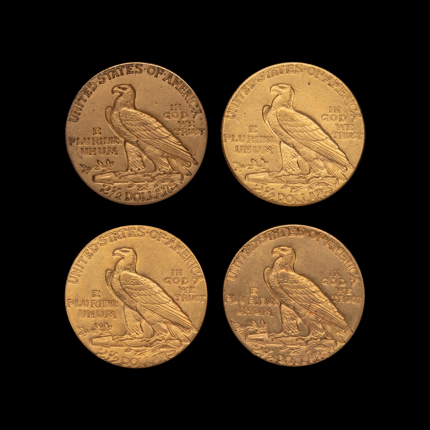 A Group of Four Indian Head $2.50 Gold Coins