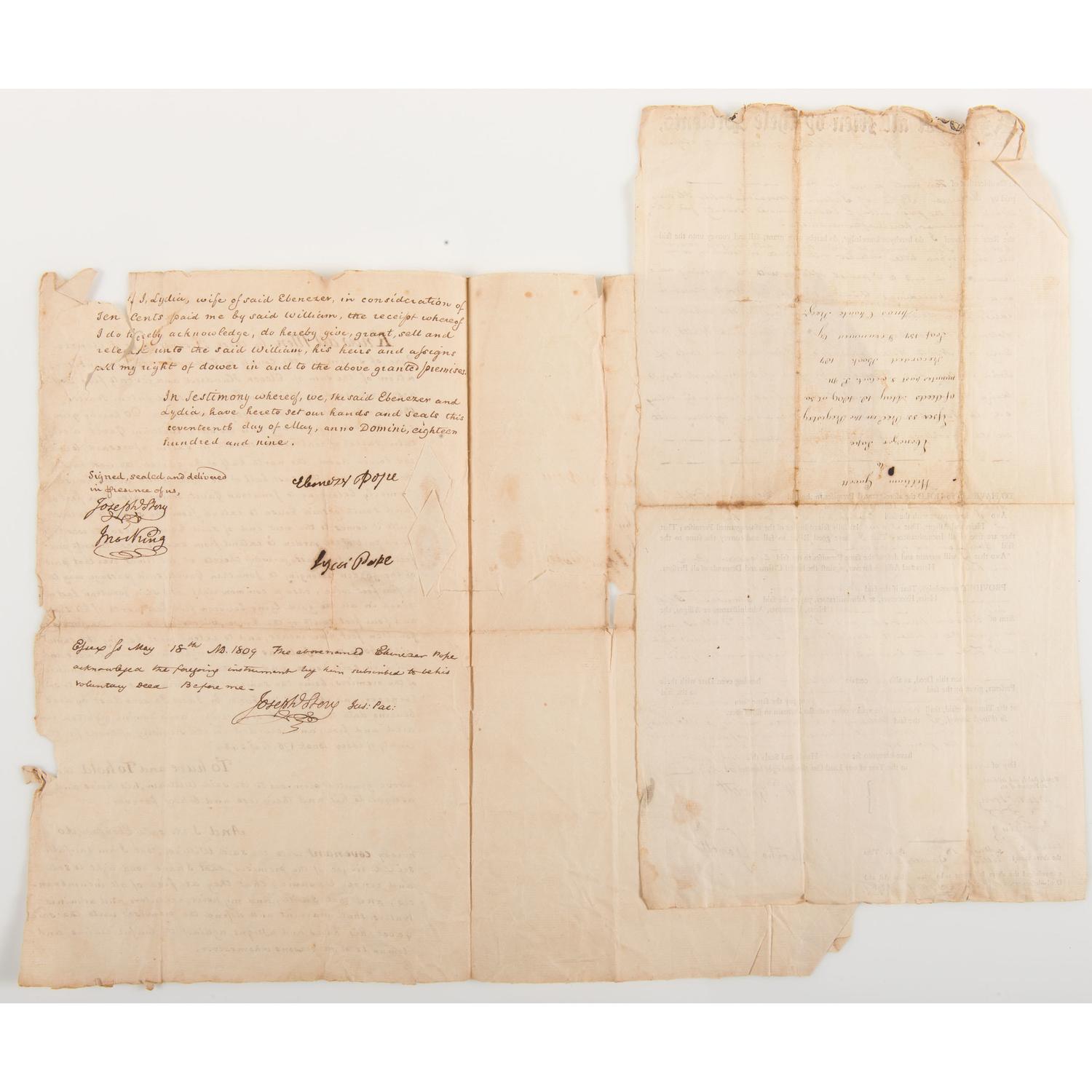 Archive of the Gavet Family of Salem, Massachusetts, Two Documents Signed by Supreme Court Justice Joseph Story