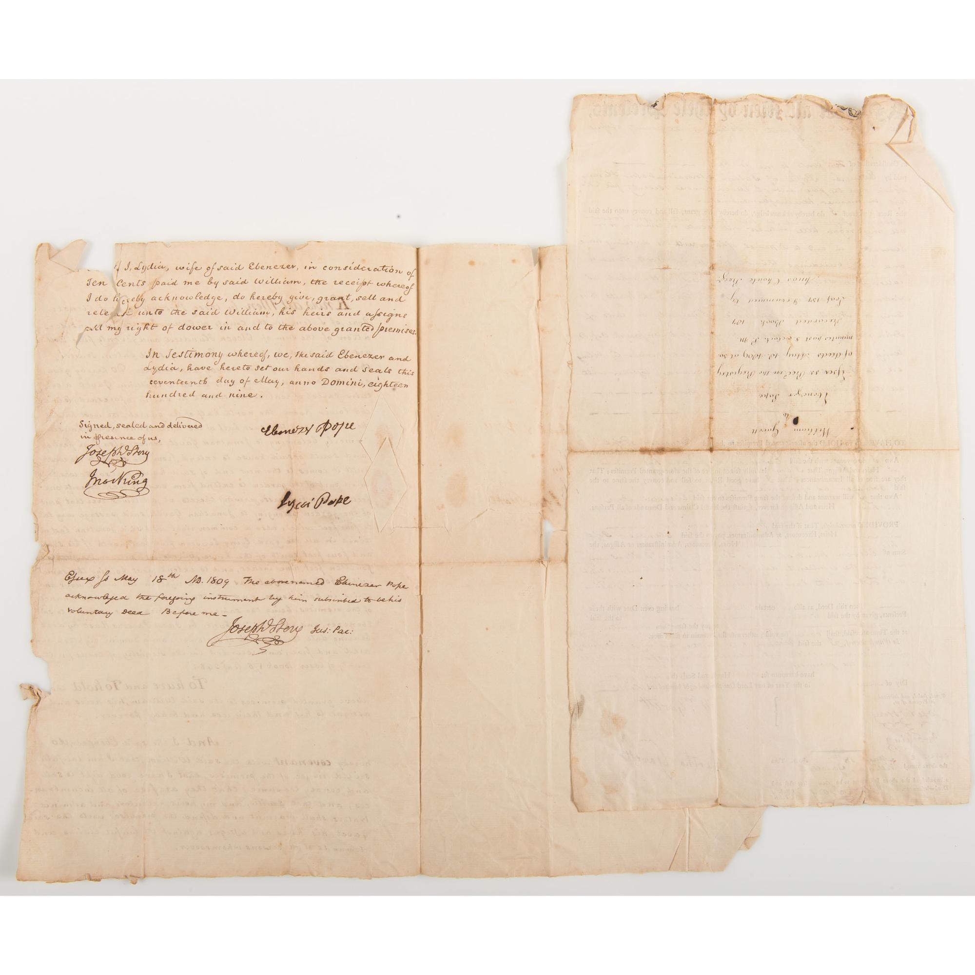 Archive of the Gavet Family of Salem, Massachusetts, Two Documents Signed by Supreme Court Justice Joseph Story
