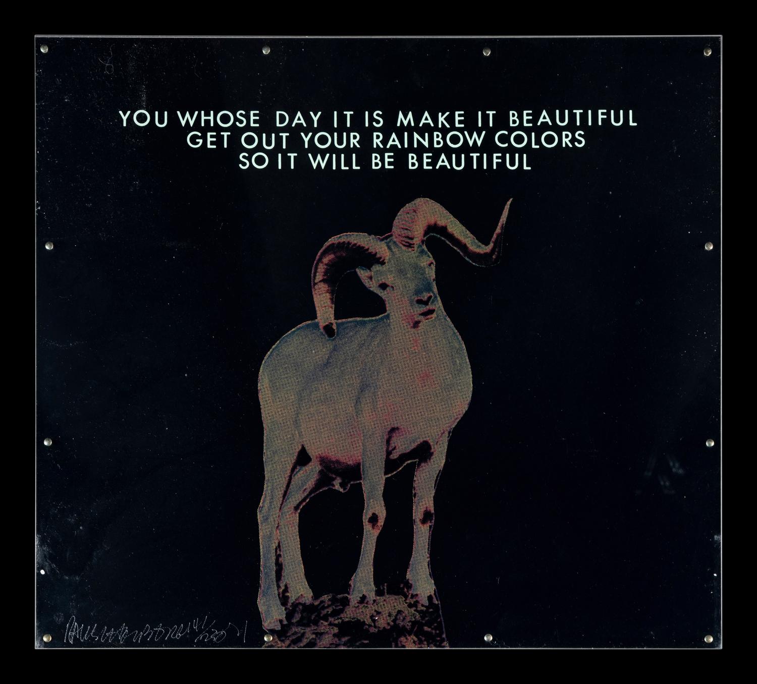Opal Gospel (complete set of ten screenprints in colors on movable acrylic panels with the original Lucite base and screenprinted stainless steel cover), 1971