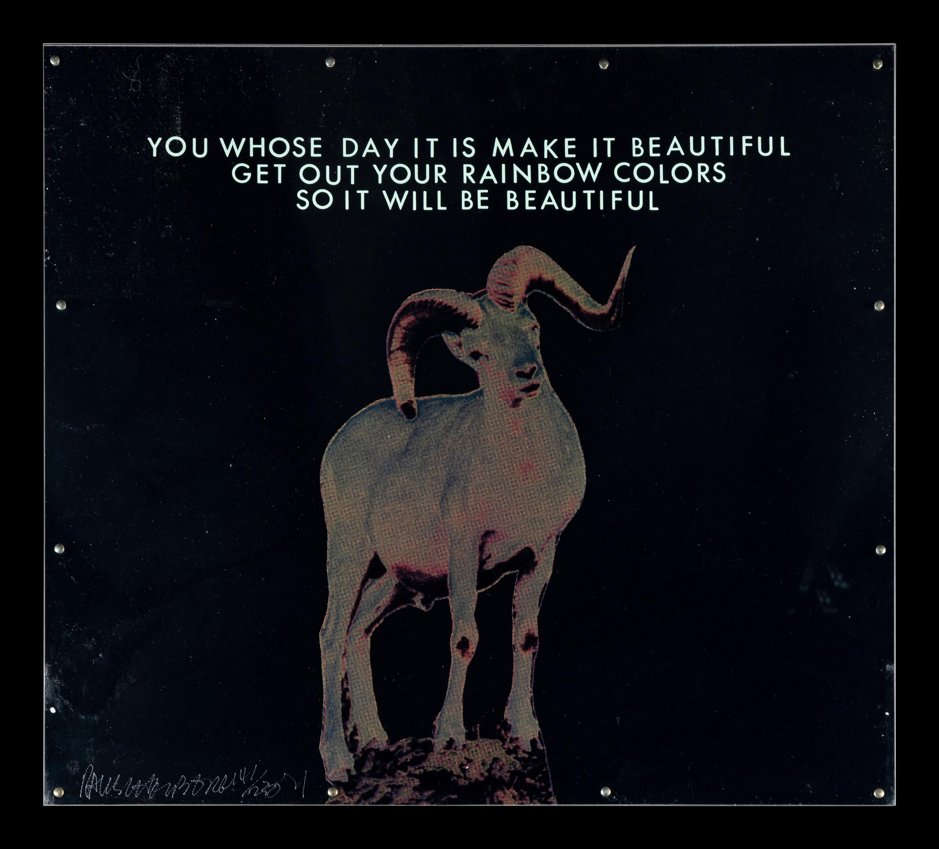 Opal Gospel (complete set of ten screenprints in colors on movable acrylic panels with the original Lucite base and screenprinted stainless steel cover), 1971