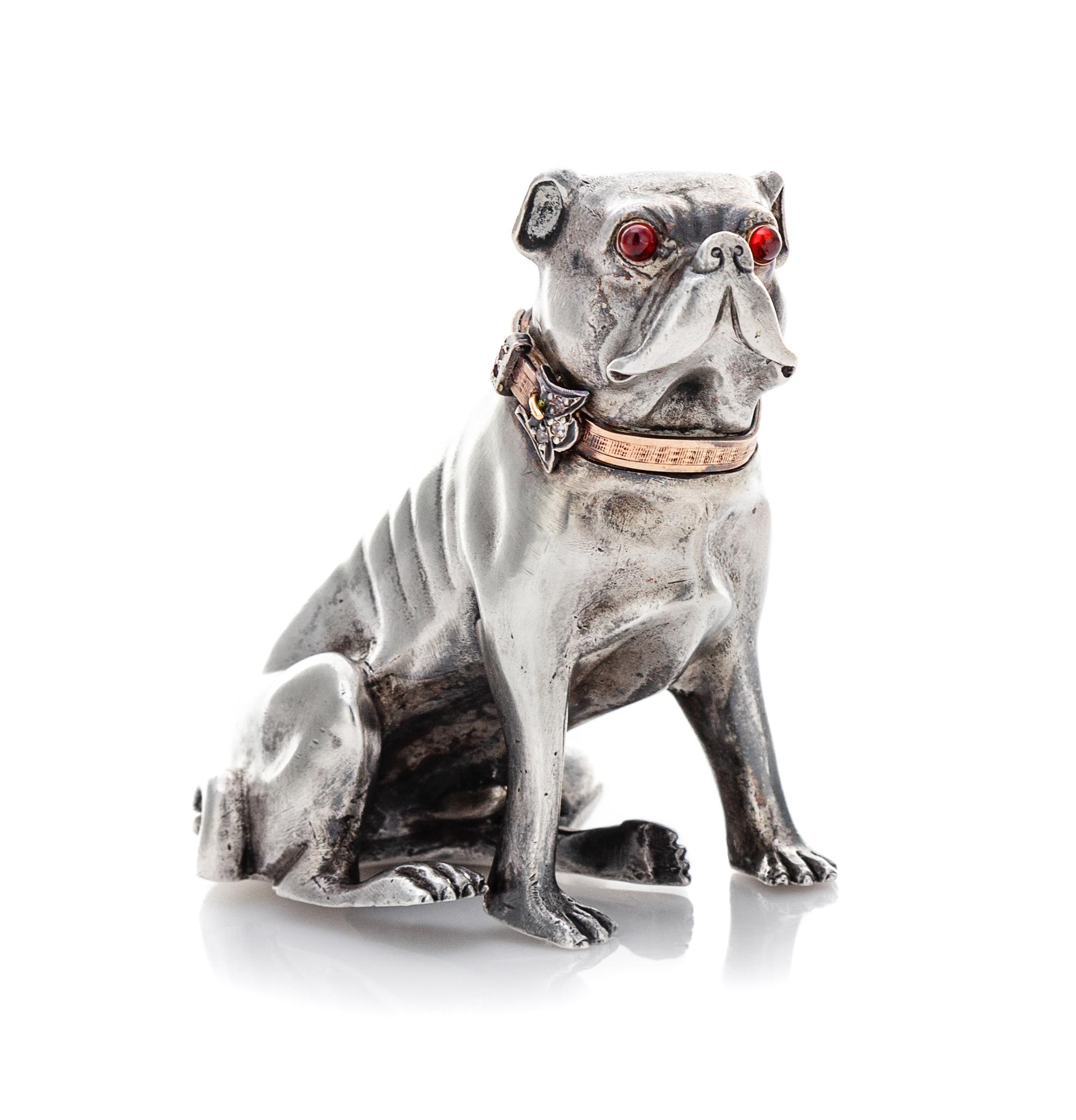 A Russian Silver and Rose-Gold Mounted Zoomorphic Figure, spurious Faberge and workmaster marks, 20th Century, in the form of a seated