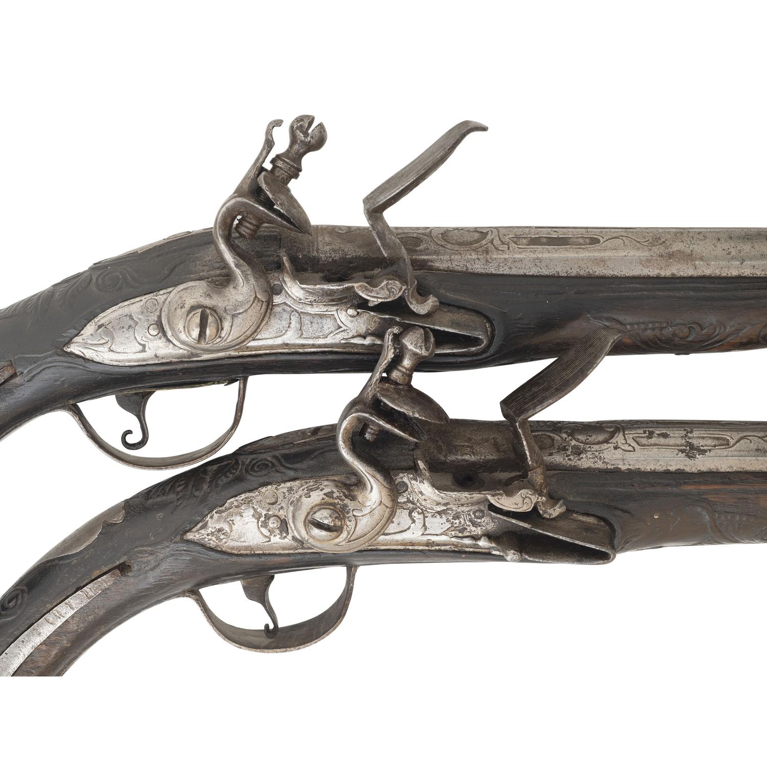 Pair of 19th Century Middle Eastern Flintlock Holster Pistols